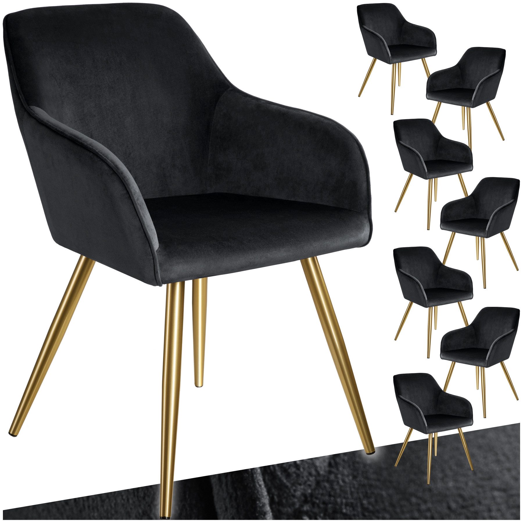 tectake Esszimmerstuhl Küchenstuhl Marilyn Samtoptik, goldene günstig online kaufen