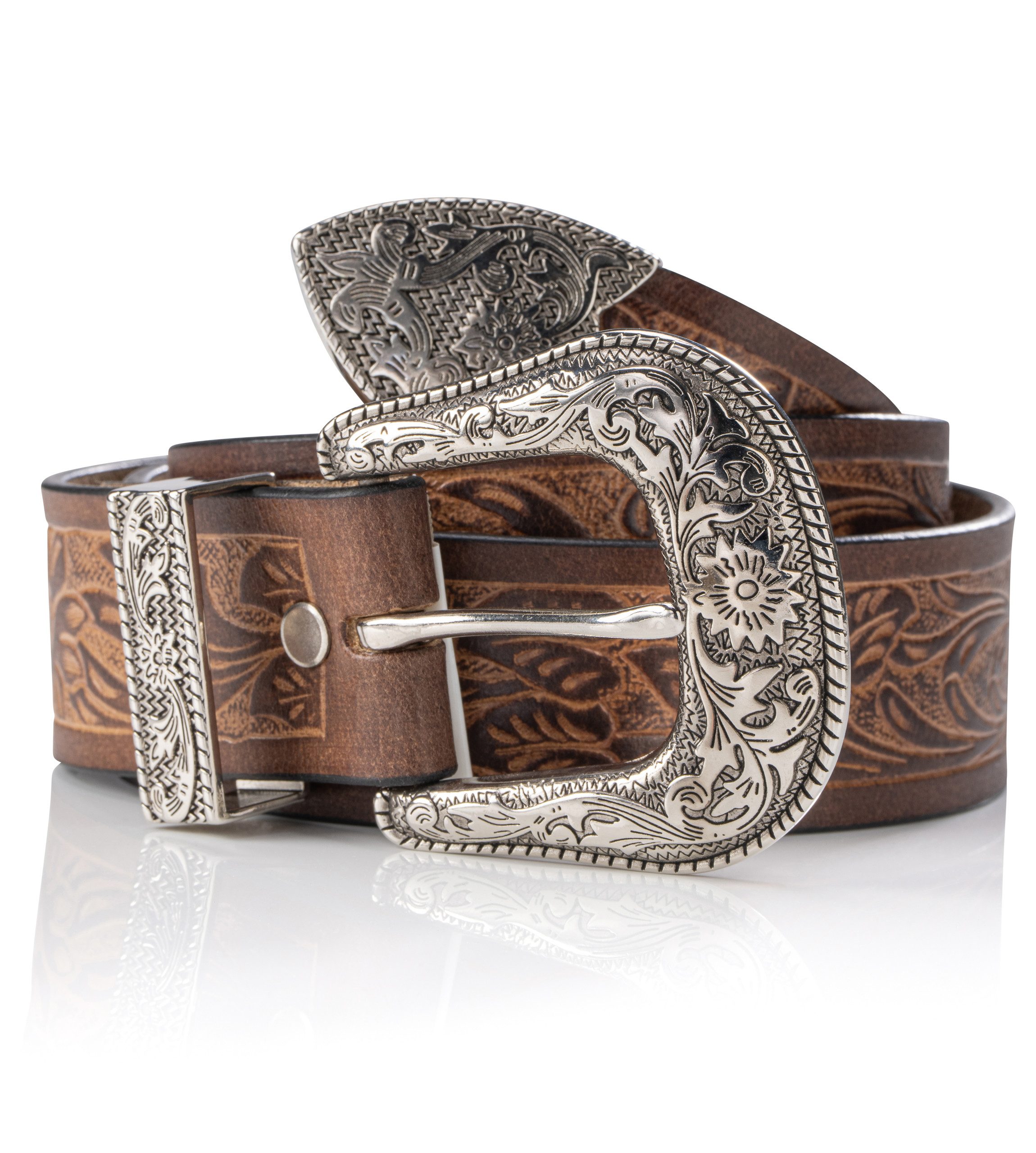 Angus Stoke Ledergürtel Westerngürtel aus Büffelleder – Handgeschnitzter Cowboy Gürtel Westerngürtel aus Büffel-Leder - handmade