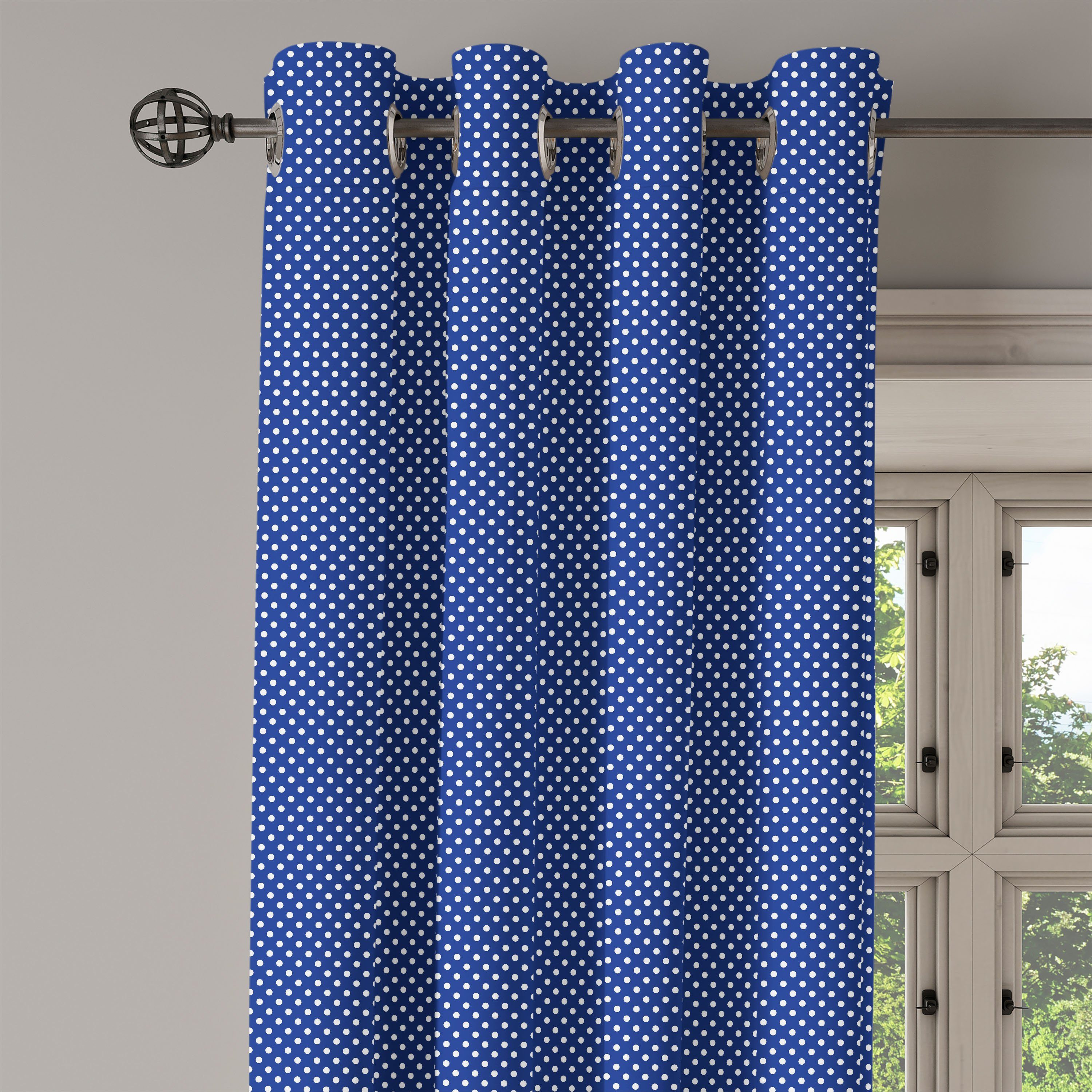 Weiß für Dekorative Schlafzimmer Retro Abakuhaus, Wohnzimmer, Polka Tile punktierte Gardine 2-Panel-Fenstervorhänge