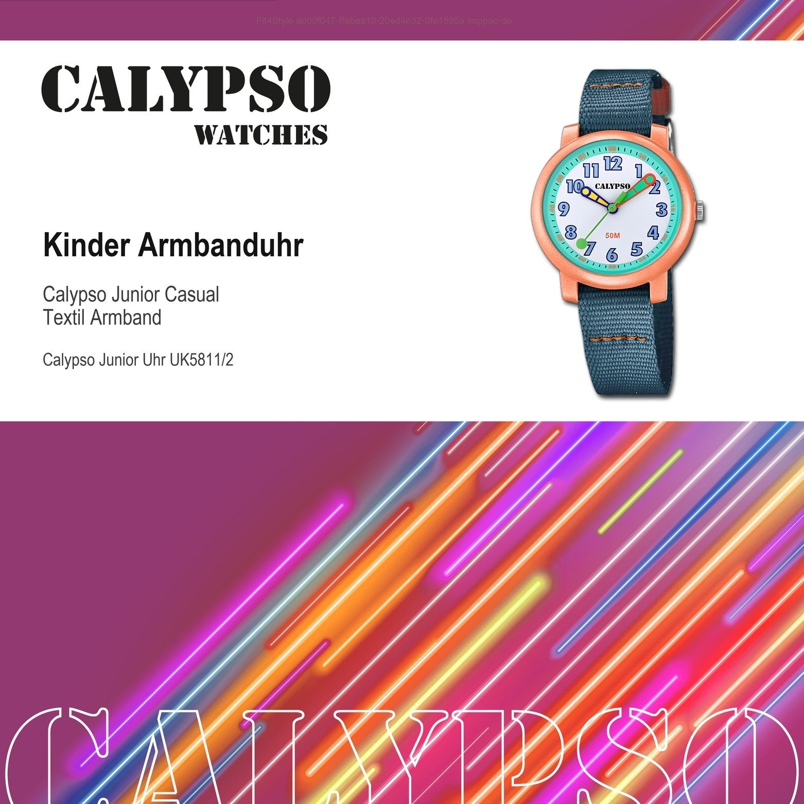 Analog Kinderuhr CALYPSO rund, Calypso Casual Quarzuhr K5811/2, Kinder WATCHES mittel Textilarmband, 32mm), Uhr Casual-Style (ca.