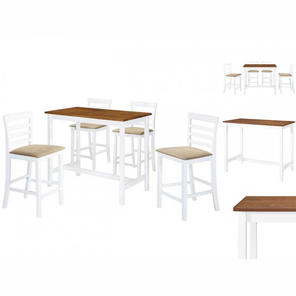vidaXL Sitzgruppe Bartisch mit Stühlen 5-tlg Massivholz Braun und Weiß Hochstühle Barhoc | Sitzgruppen