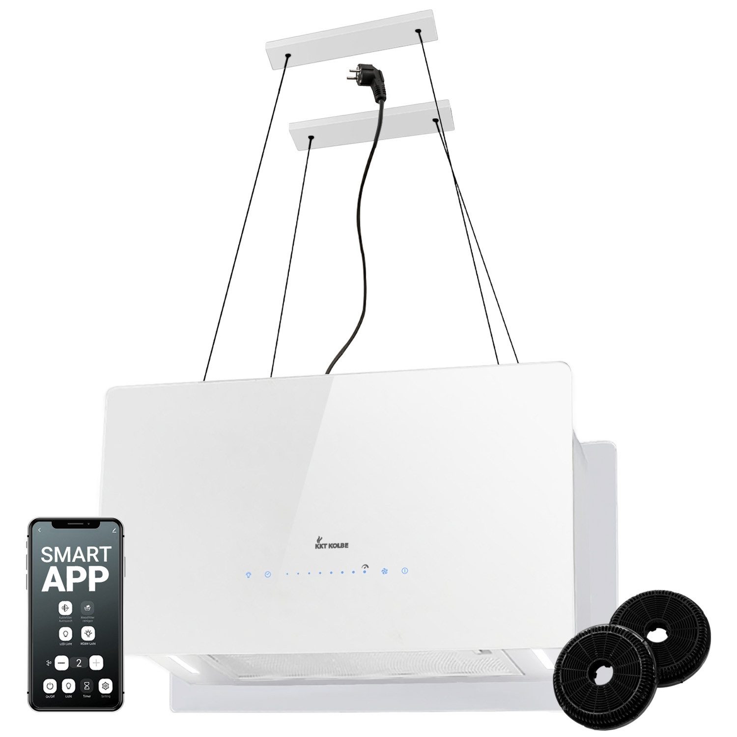 KKT KOLBE Inselhaube Dunstabzugshaube Inselhaube CUBE60-Serie 60cm Dunstabzugshaube Inselhaube CUBE60-Serie 60cm, Abzugshaube / Inselhaube / Umluft / Weiß / Glas / Touch LED / WiFi