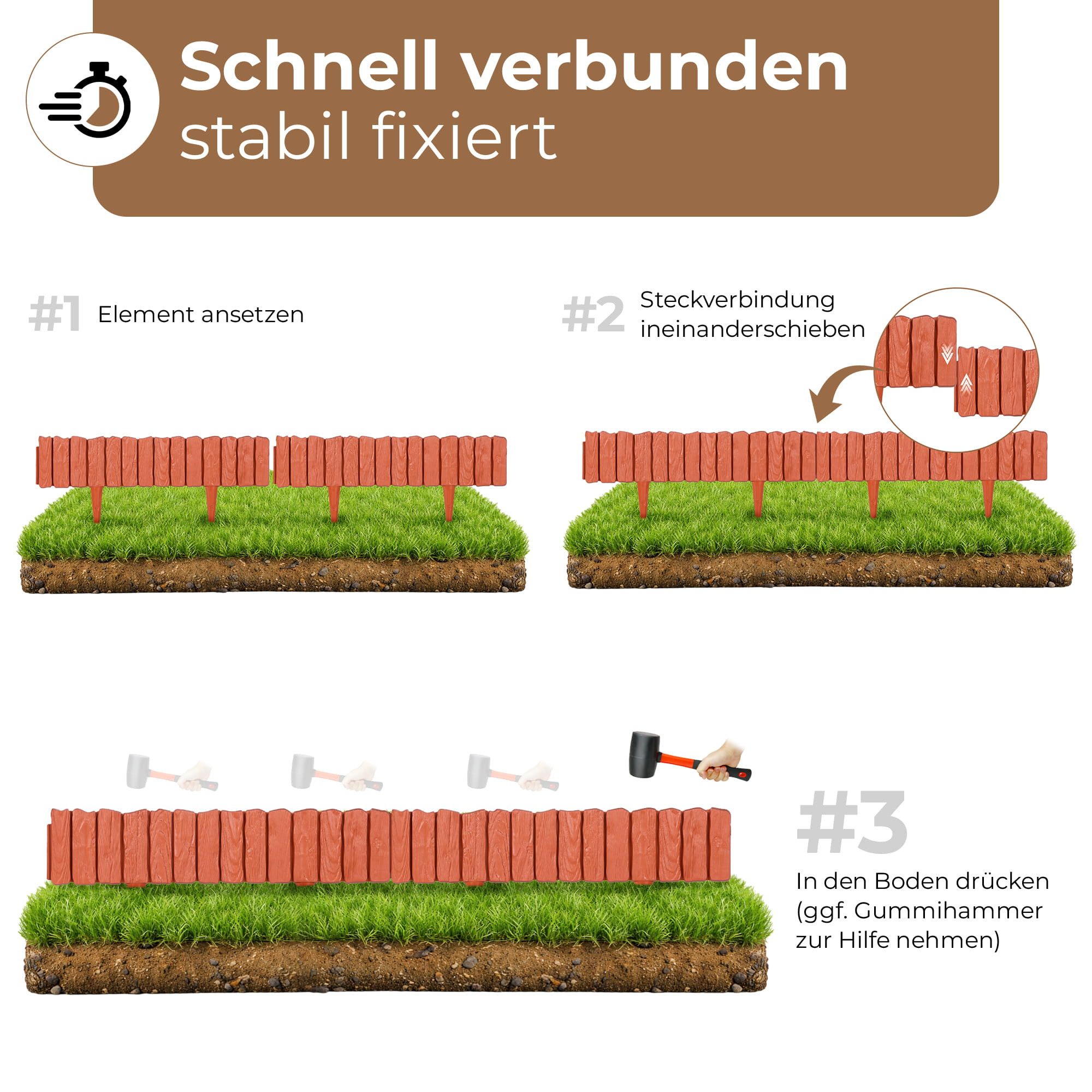 BooGardi Beetumrandung Rasenkante Kunststoff · Holzoptik · Beetbegrenzung in 4 Farben, LxH: 286x12,5 cm, 5 Stück (2,86 m) Beeteinfassung · flexible Mähkante · B – Bild 4 von 5