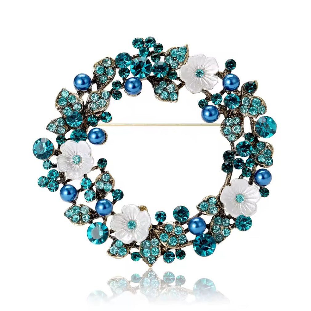 Dark-Desires Brosche Nostalgische Brosche Blumenkranz blau-weiß, günstig online kaufen