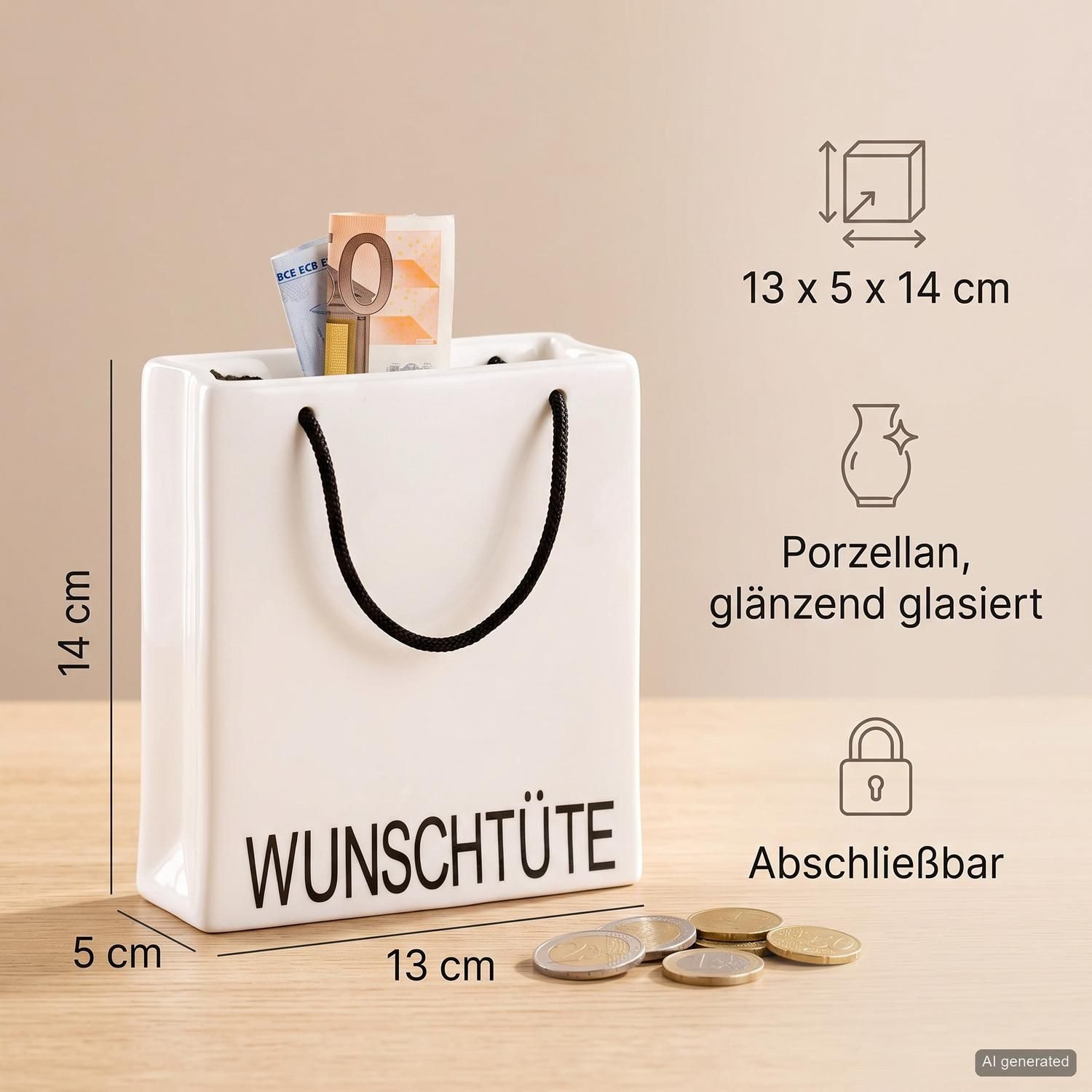 GILDE Aufbewahrungsbox Spardose Wunschtüte (1 St), Mit Schriftzug, abschließbar, Moneybox – Bild 3 von 5