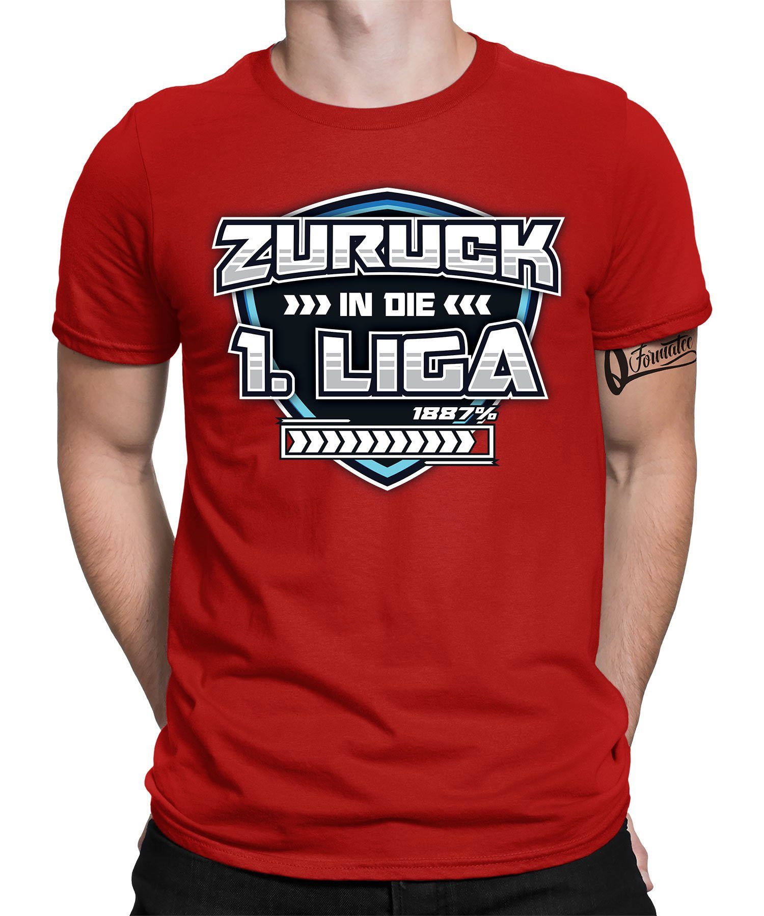 Quattro Formatee Kurzarmshirt Zurück in die 1. Liga Fußball - Hamburg Hafen Herren T-Shirt (1-tlg) Rot