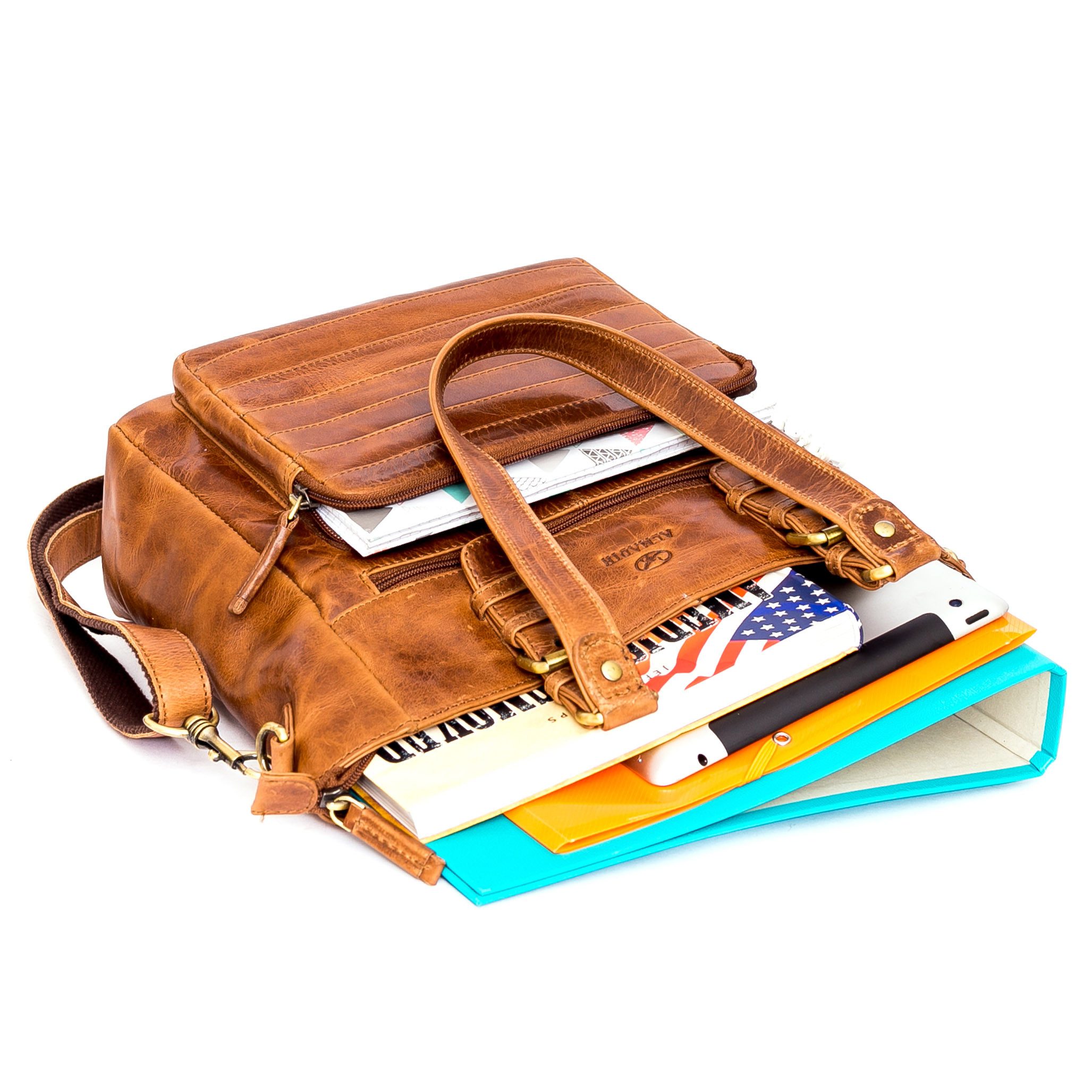 ALMADIH Schultertasche Leder Damen KYLA Ledertasche Handtasche Henkeltasche