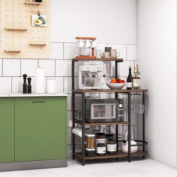 KOMFOTTEU Küchenregal 4-stufiger Mikrowellenständer, 6 Haken, Glashalter & breite Arbeitsfläche