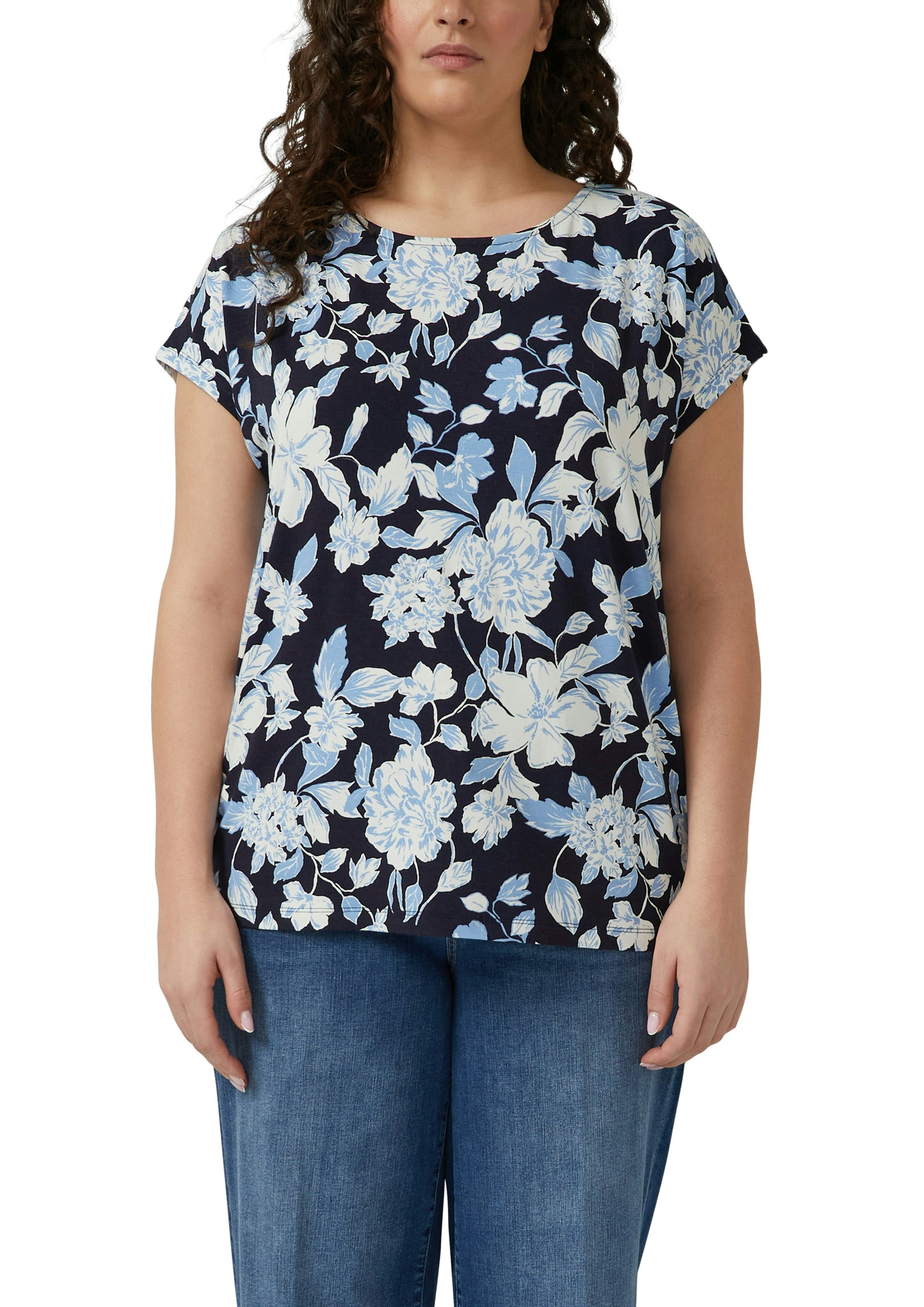 s.Oliver CURVE Kurzarmshirt Sommershirt in floraler Optik/Große Größen