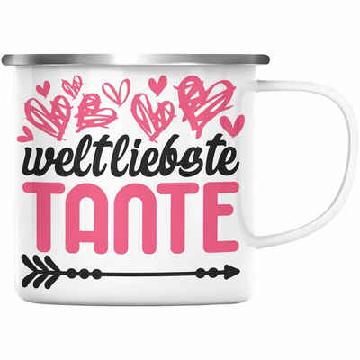 Trendation Thermotasse Trendation - Beste Tante der Welt Geschenk Emaille Tasse mit Spruch KaffeeEmaille Tasse für Weltliebste Tante
