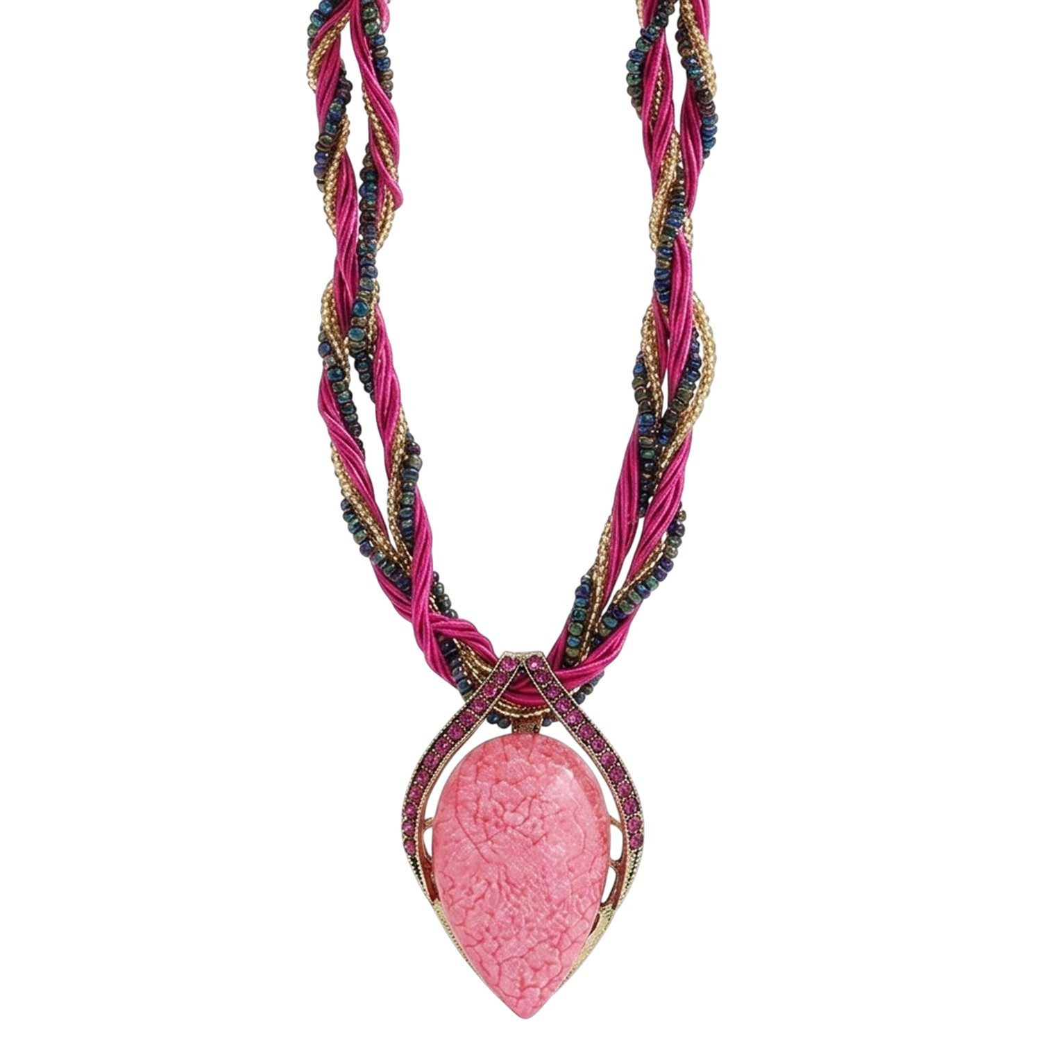 KARMA Statementkette Tropfen Pink, Blau oder Creme Damen Halskette 47 cm (geflochten, 1-tlg., Statementkette modern), Schmuck für Frauen Damenhalskette