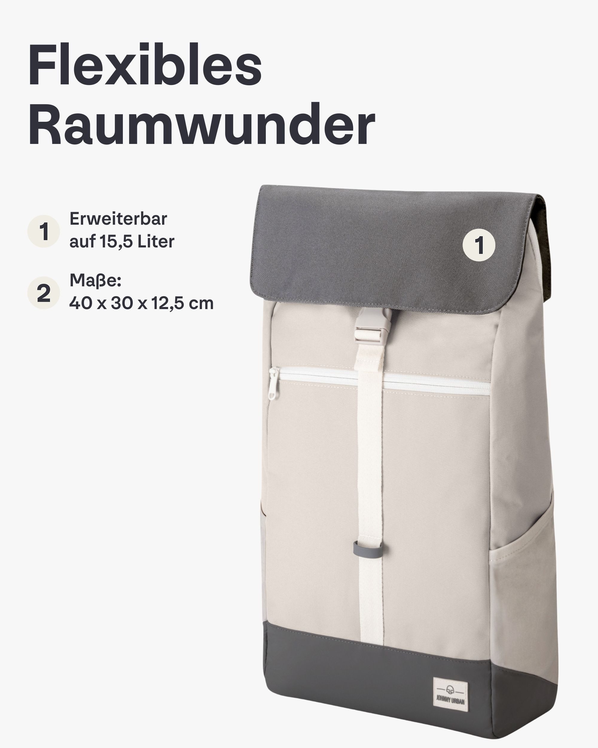 Johnny Urban Cityrucksack MIKA, Rolltop Damen Herren, Laptop Fach (1-tlg), Flexible Größe, Gepolstertes Laptopfach, Wasserabweisend