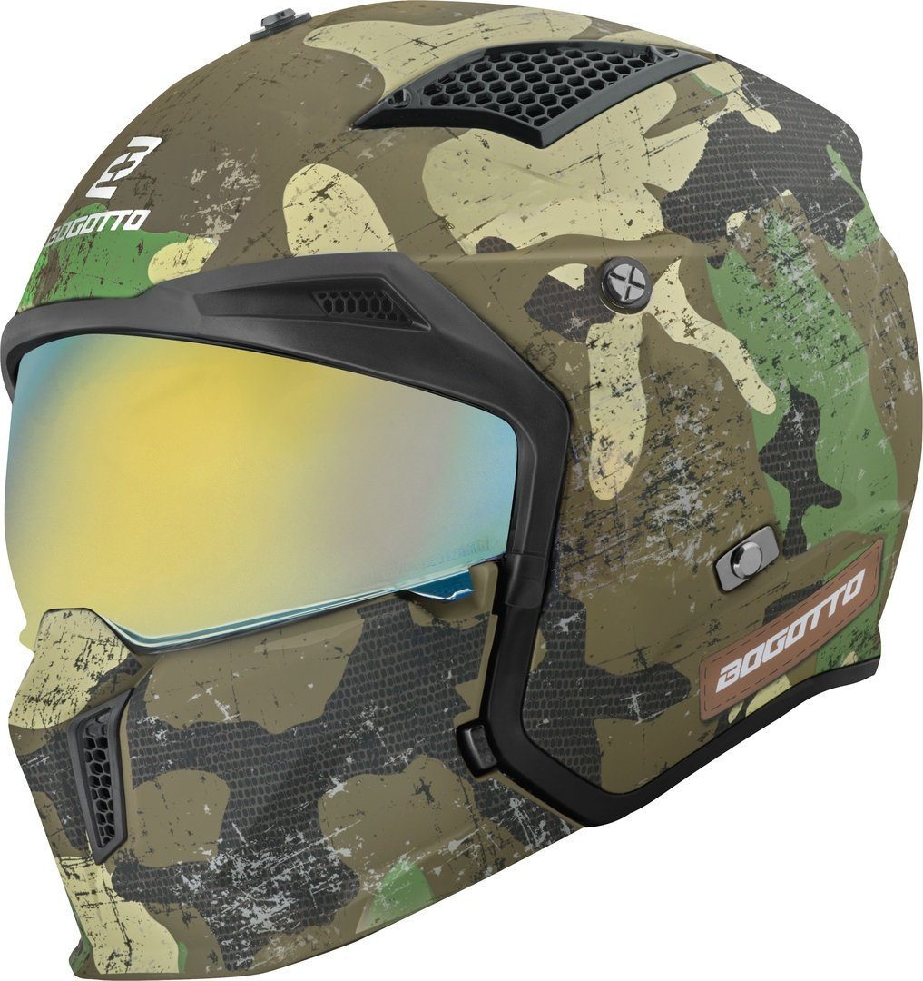 Bogotto Motorradhelm Radic Camo 22.06 Helm, Herausnehmbares Innenfutter,integriertes Sonnenvisier