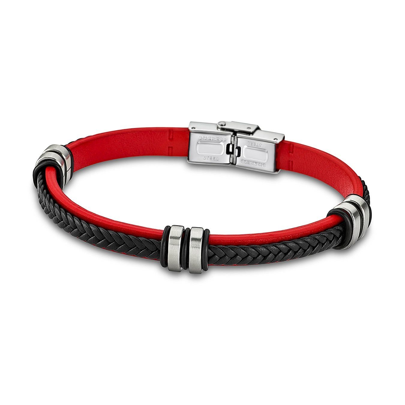 Lotus Style Armband Lotus Style (Armband), Steel), Armband für schwarz rot (Stainless Herren aus Edelstahl Echtleder Damen