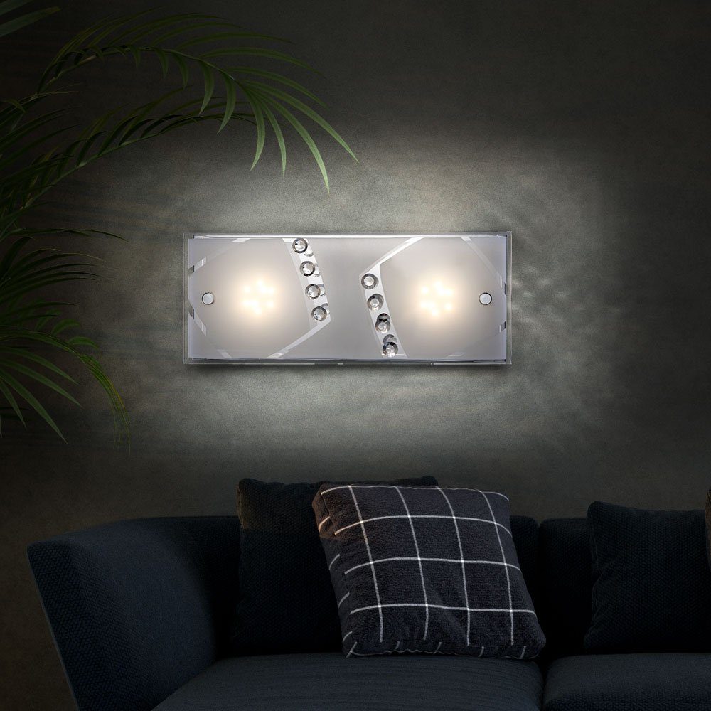 etc-shop LED Wandleuchte, Leuchtmittel inklusive, Wandleuchte Glasplatte 2 Warmweiß, Schlafzimmer mit Wandlampe satiniert flammig