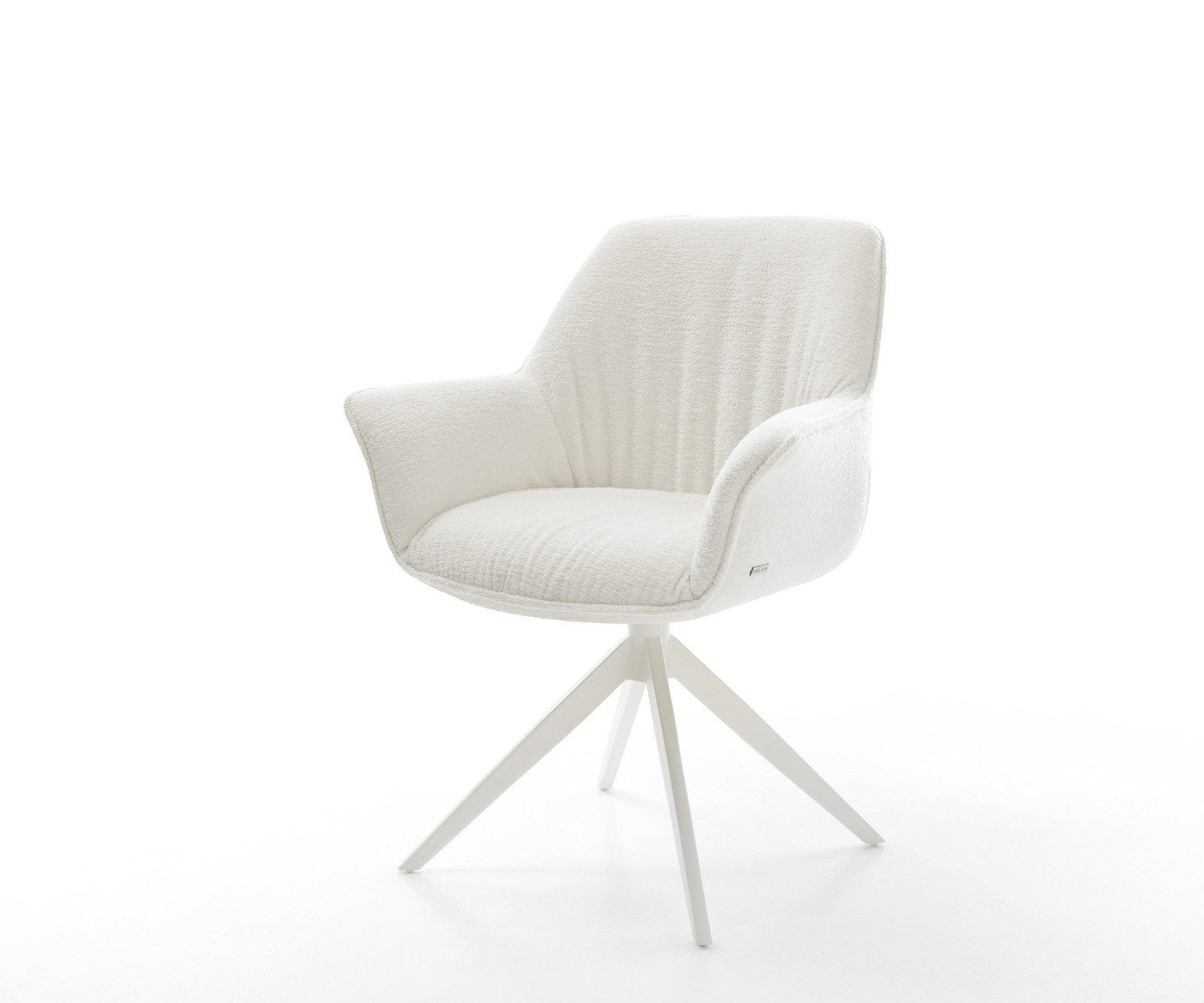 DELIFE Polsterstuhl Keila-Flex, mit Armlehnen Kreuzgestell breit Weiß Bouclé Soft Beige 360° drehbar W