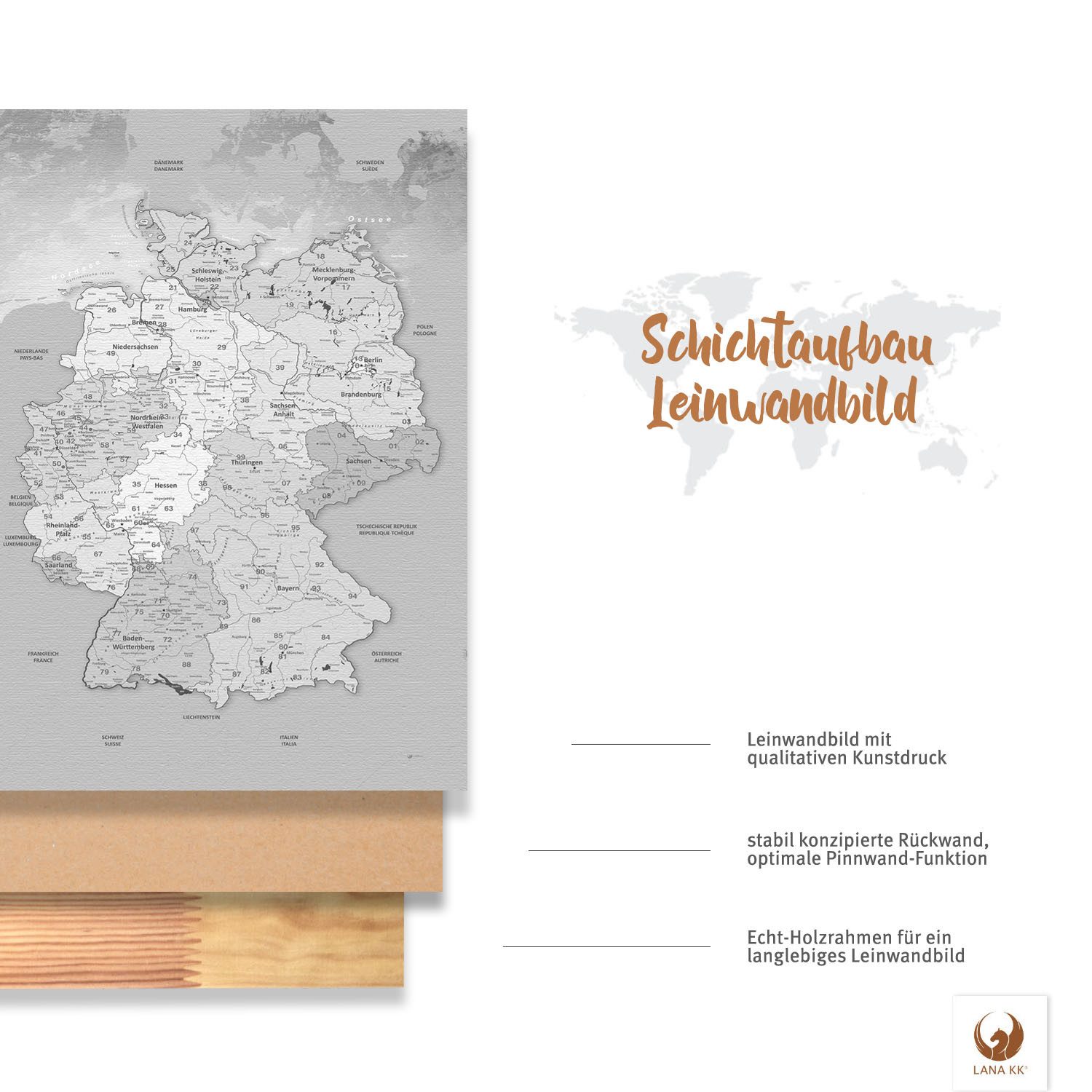 LANA KK Leinwandbild Deutschlandkarte Pinnwand zum günstig online kaufen
