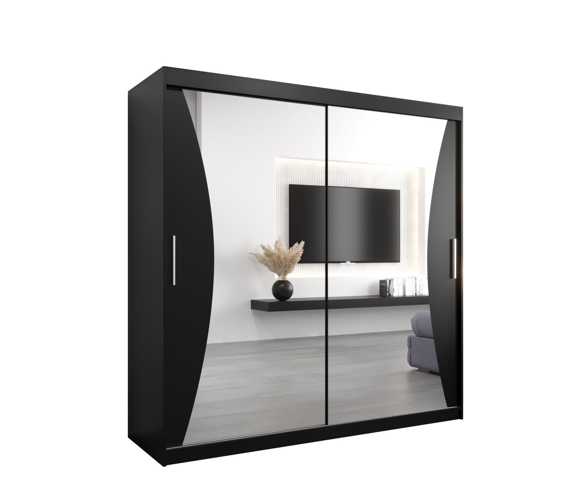 MOEBLO Schiebetürenschrank MEGRA (mit Spiegel, mit/ ohne Schubladen, Schwebetürenschrank Schrank Garderobe Schiebtüren Schlafzimmer Wohnzimmerschrank) (BxHxT):100/120/150/180/200/250x200x62 cm