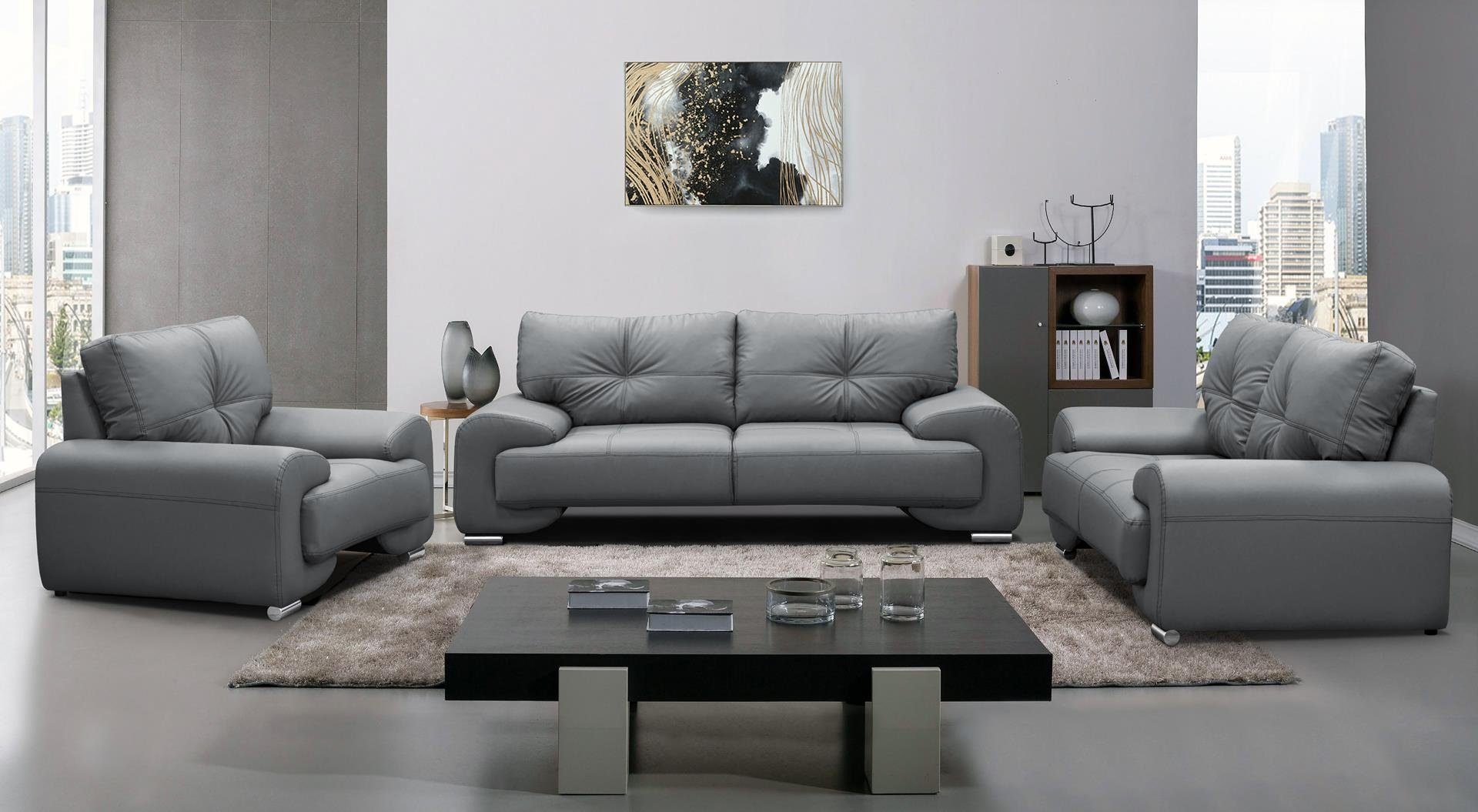 Sofa Couch Beautysofa Dreisitzer Sofa Neu 04) OMEGA Grau (dolaro