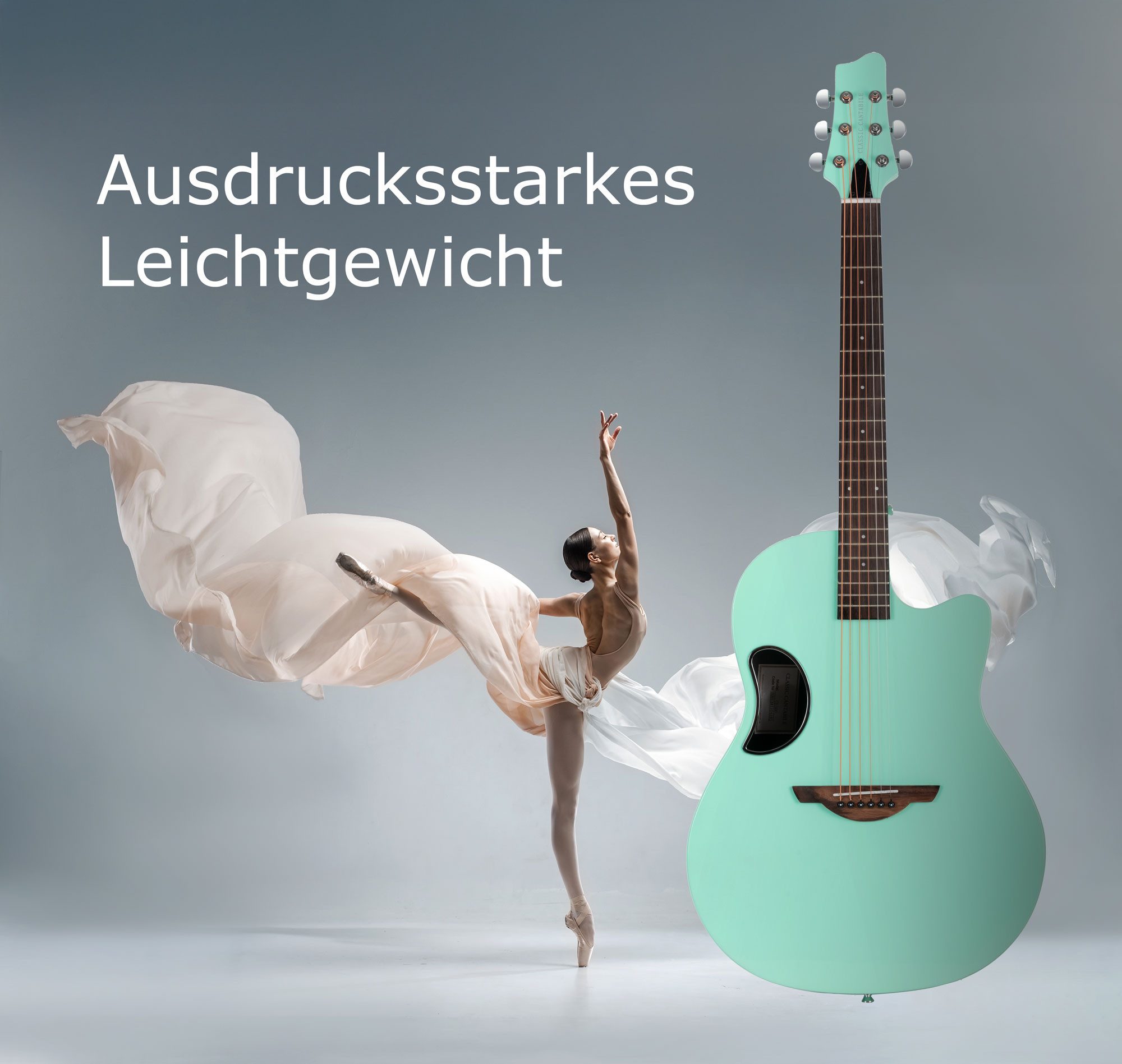 Classic Cantabile Westerngitarre CS-100TQ Westerngitarre Türkis - Akustikgitarre aus Carbonfaser, Korpusform: Roundback mit Cutaway