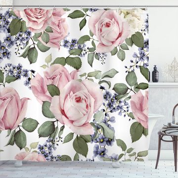 Abakuhaus Duschvorhang Moderner Digitaldruck mit 12 Haken auf Stoff Wasser Resistent Breite 175 cm, Höhe 180 cm, Rose Blühendes Rosa Flora