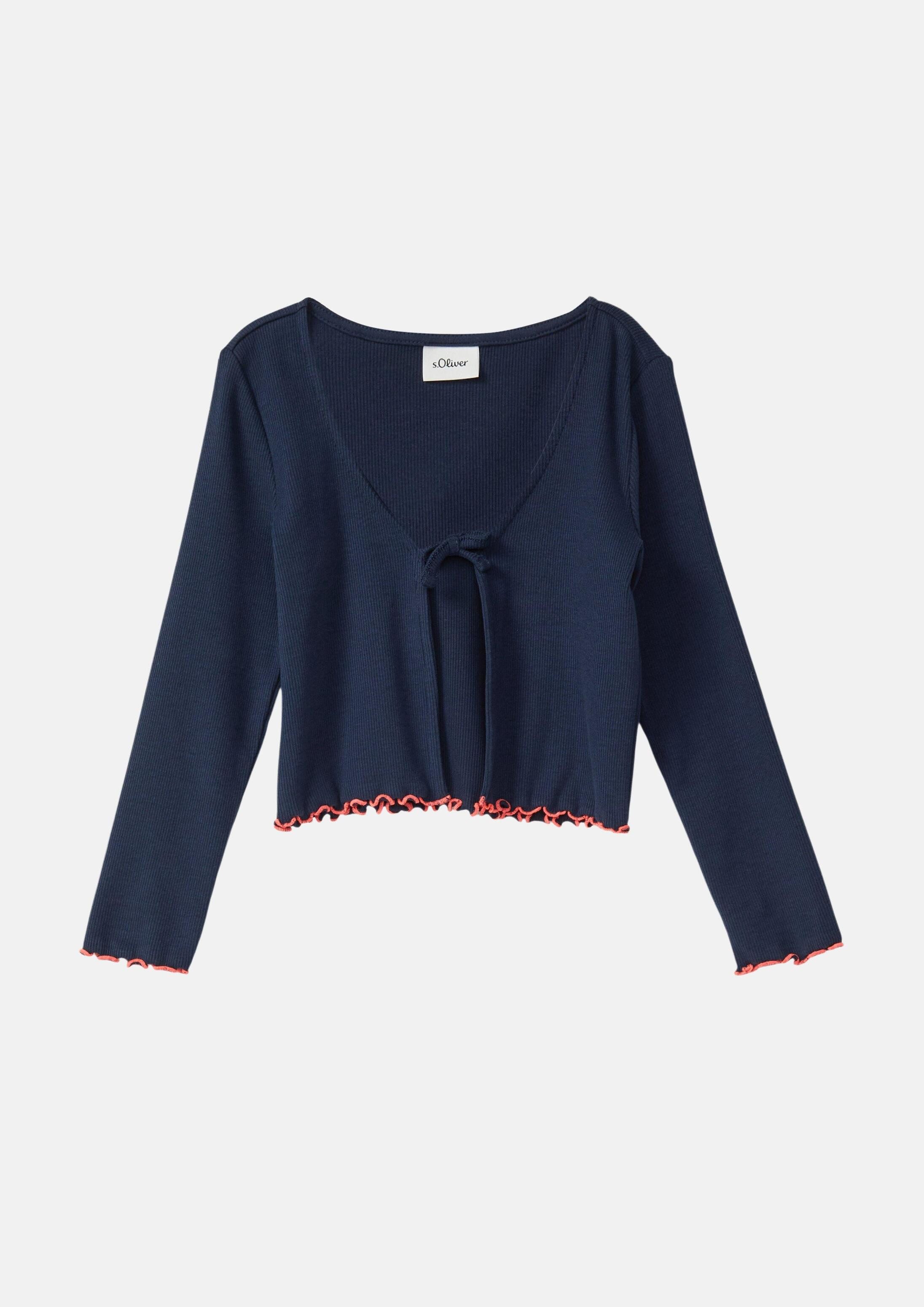 s.Oliver Cardigan Indoor-Jacke Weiche Rippjacke mit Bindeband und Konstrastdetails