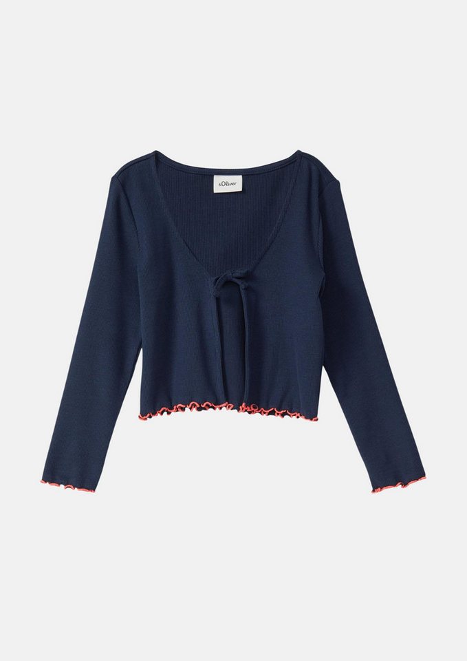 s.Oliver Cardigan Indoor-Jacke Weiche Rippjacke mit Bindeband und Konstrastdetails
