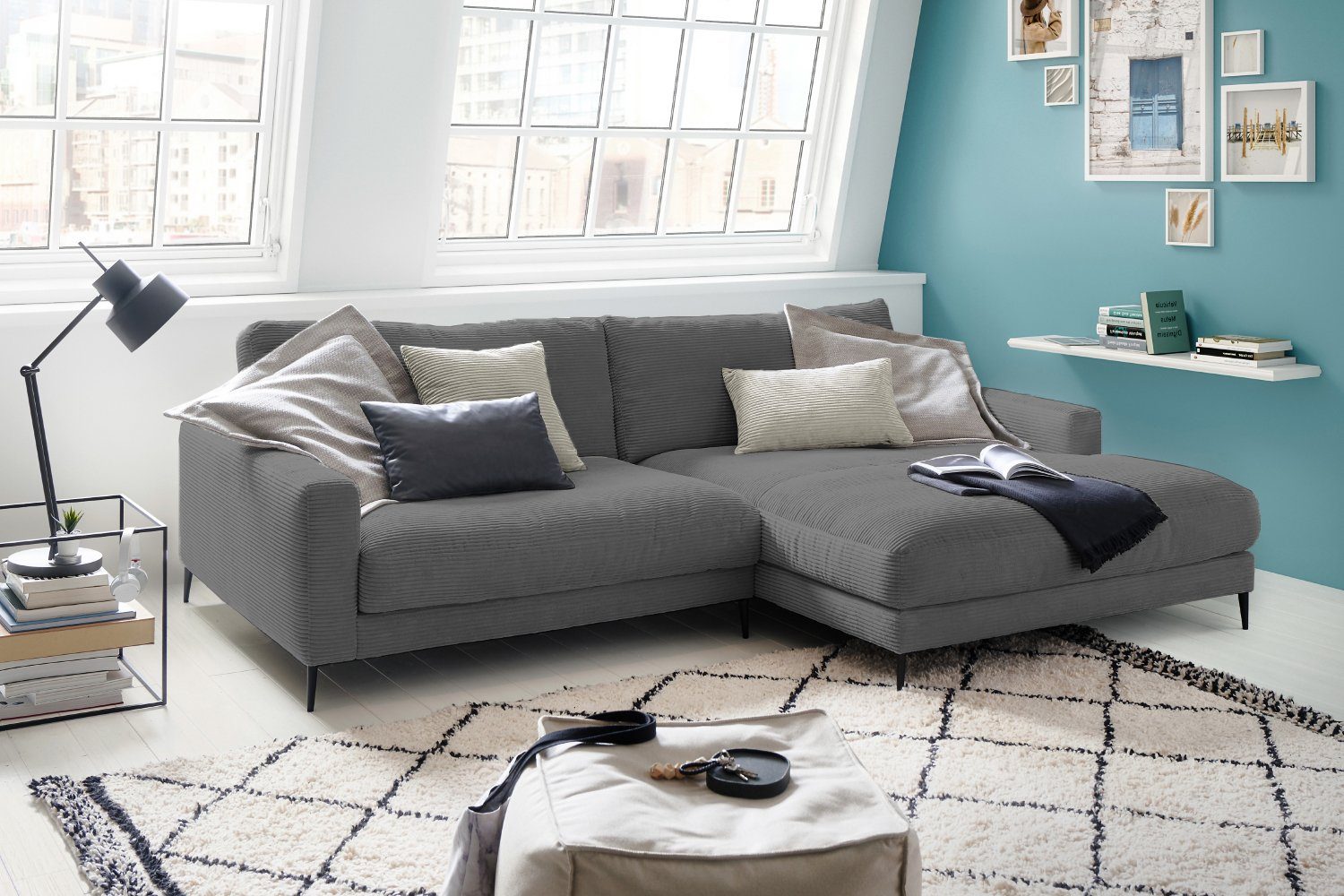 KAWOLA Ecksofa CARA, Sofa Cord, Recamiere links od. rechts, versch. Farben