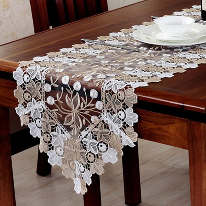 Housruse Tischdecke Dekorative Spitze Tischläufer Blumenmuster weiße Stickerei Tischdecke