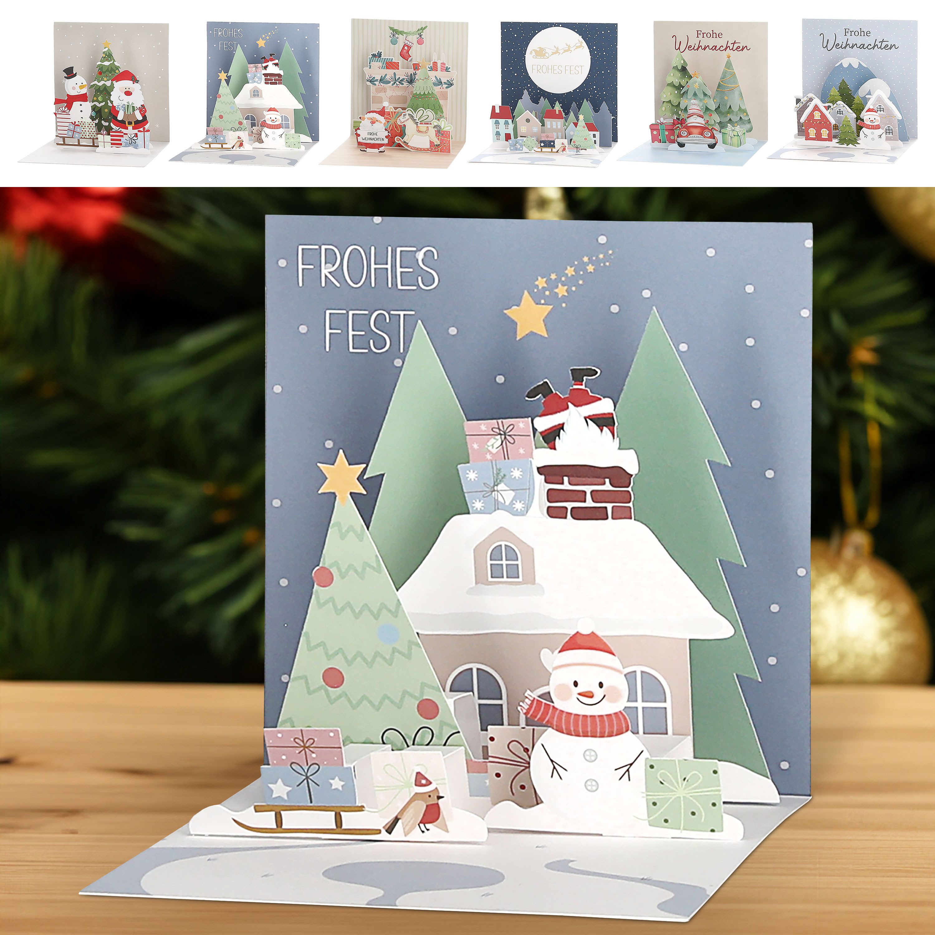 CEPEWA Weihnachtskarte Grußkarte 3D Pop-Up 6er Set 6 Motive Papier 250gsm 40x40cm Weihnachten