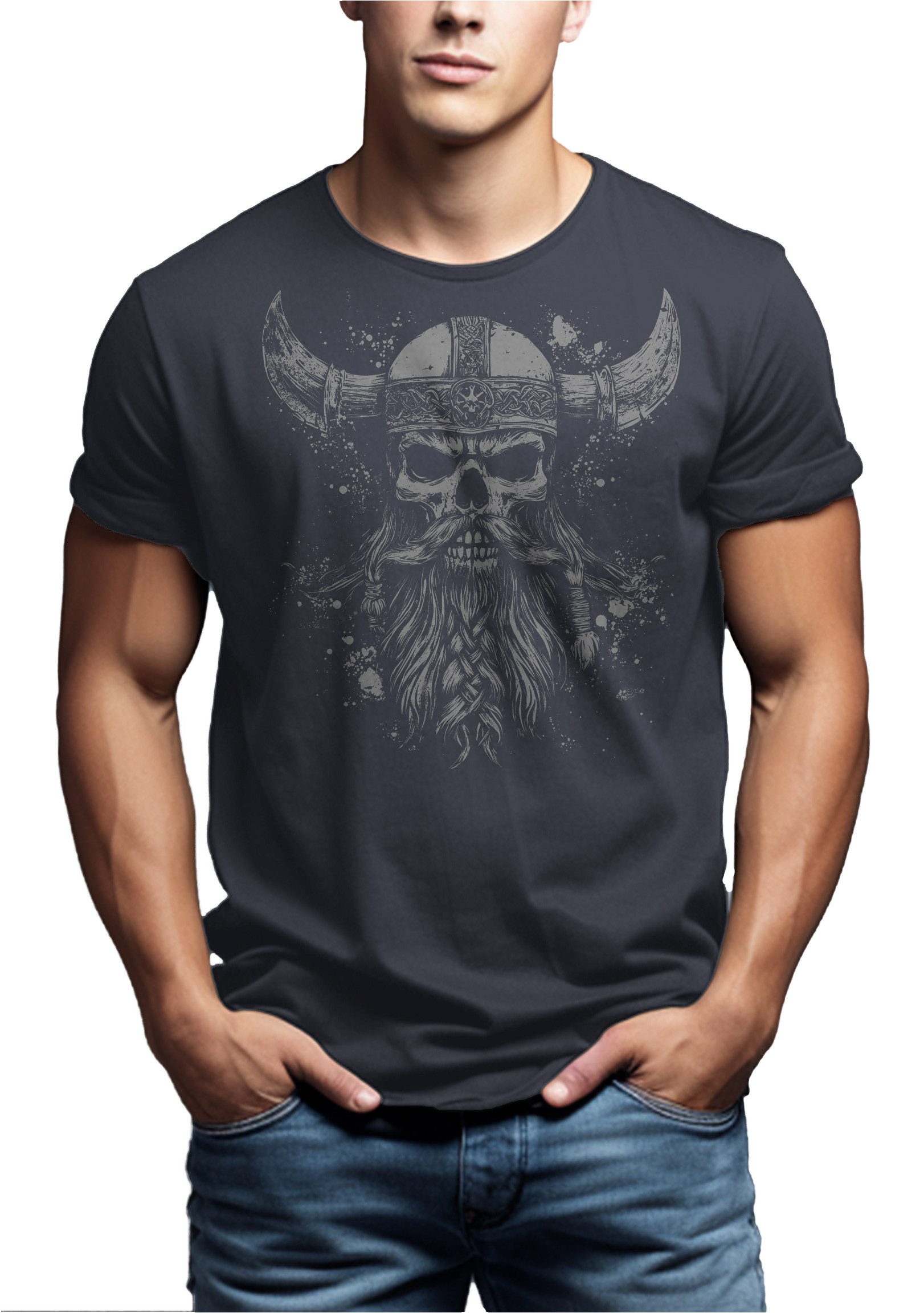 MAKAYA T-Shirt mit Wikinger Krieger Totenkopf günstig online kaufen