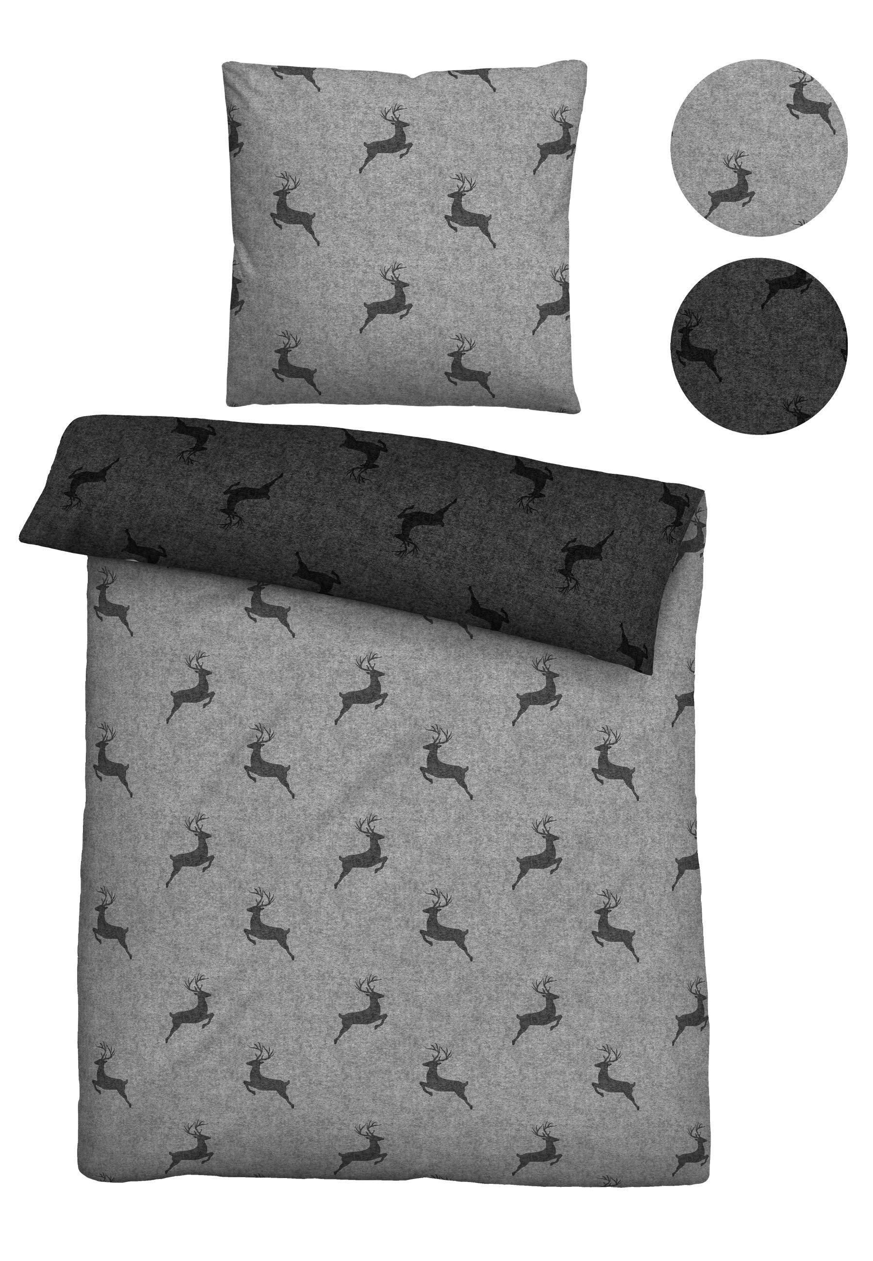 Biberna Wendebettwäsche 0614609, Satin, 2 teilig, feiner Glanz + weicher Griff, pflegeleicht, ganzjährig einsetzbar, RV