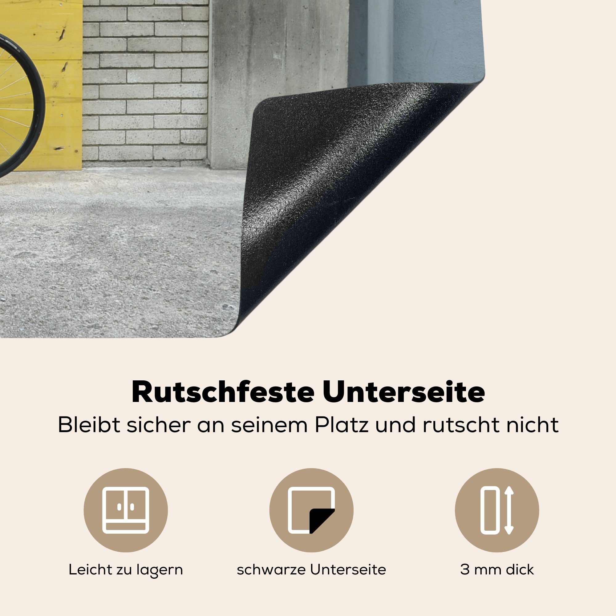 MuchoWow Herdblende-/Abdeckplatte Ein Hintergrund, tlg), cm, industriellen Rennrad vor die Vinyl, Ceranfeldabdeckung küche, einem für 59x52 (1 Induktionsmatte