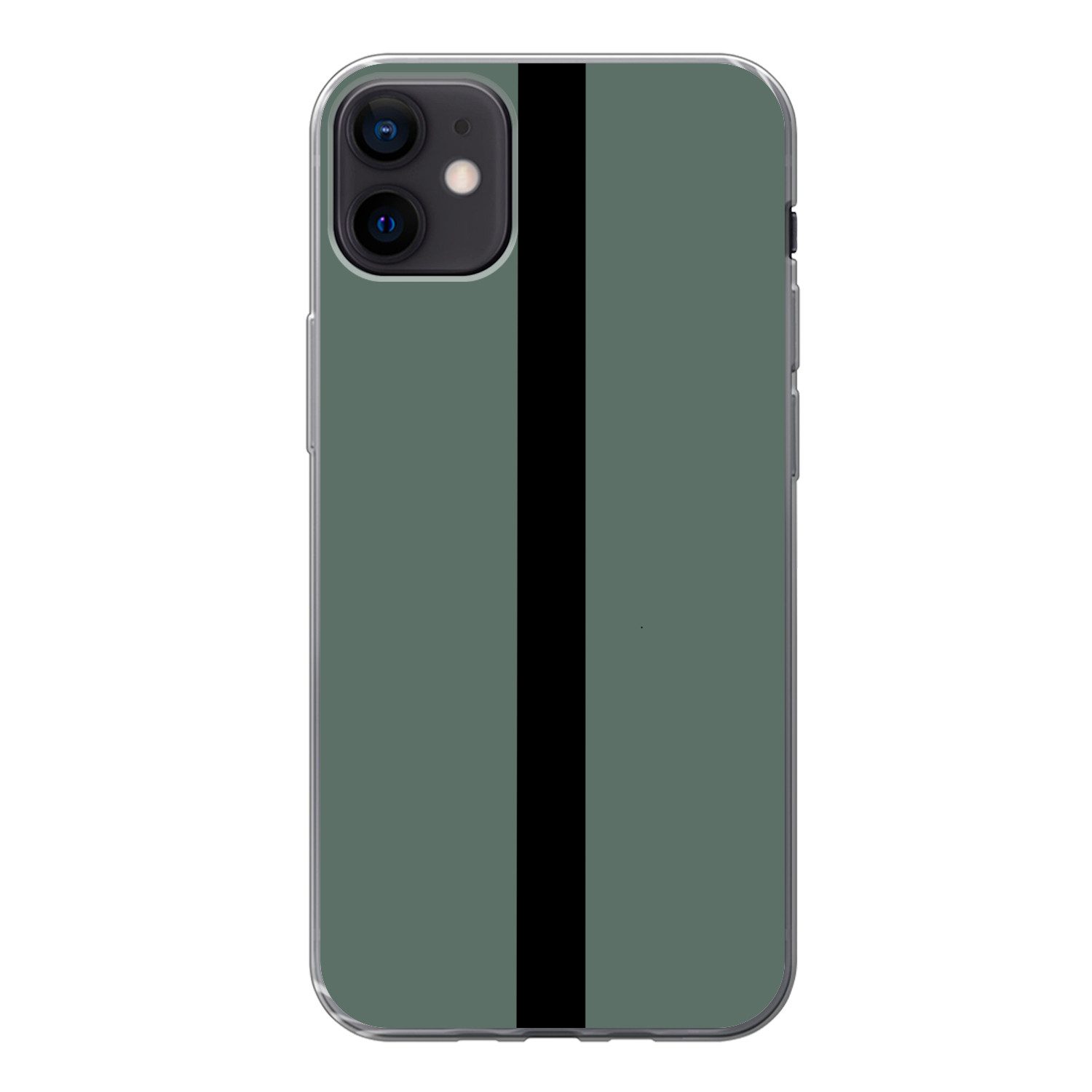 MuchoWow Handyhülle für Apple iPhone 12 mini Grün - Schwarz - Gestreift - Minimalistisch, Smartphone-Bumper, Print, Handy Schutzhülle Dünn
