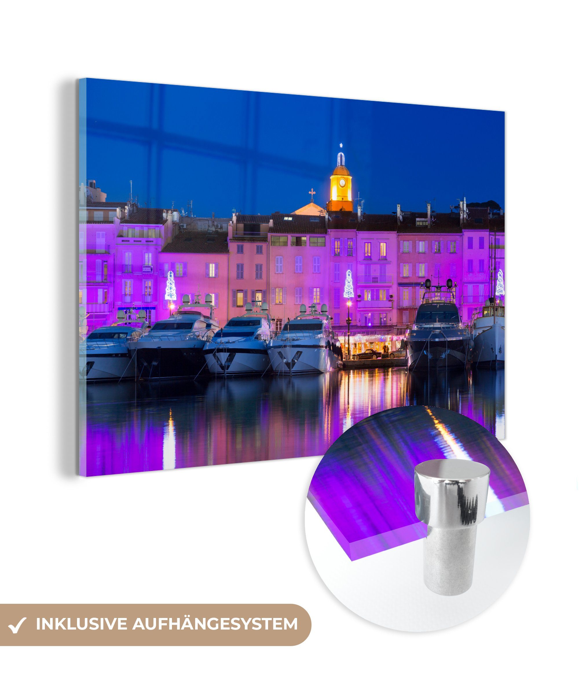 Acrylglasbilder im Lila Hafen Farbtöne von Schlafzimmer (1 Saint-Tropez, MuchoWow St), französischen Wohnzimmer Acrylglasbild &