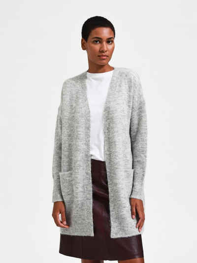 SELECTED FEMME Cardigan Lange Strickjacke mit Taschen Stretch Casal Cardigan SLFLULU 4994 in Grau-2