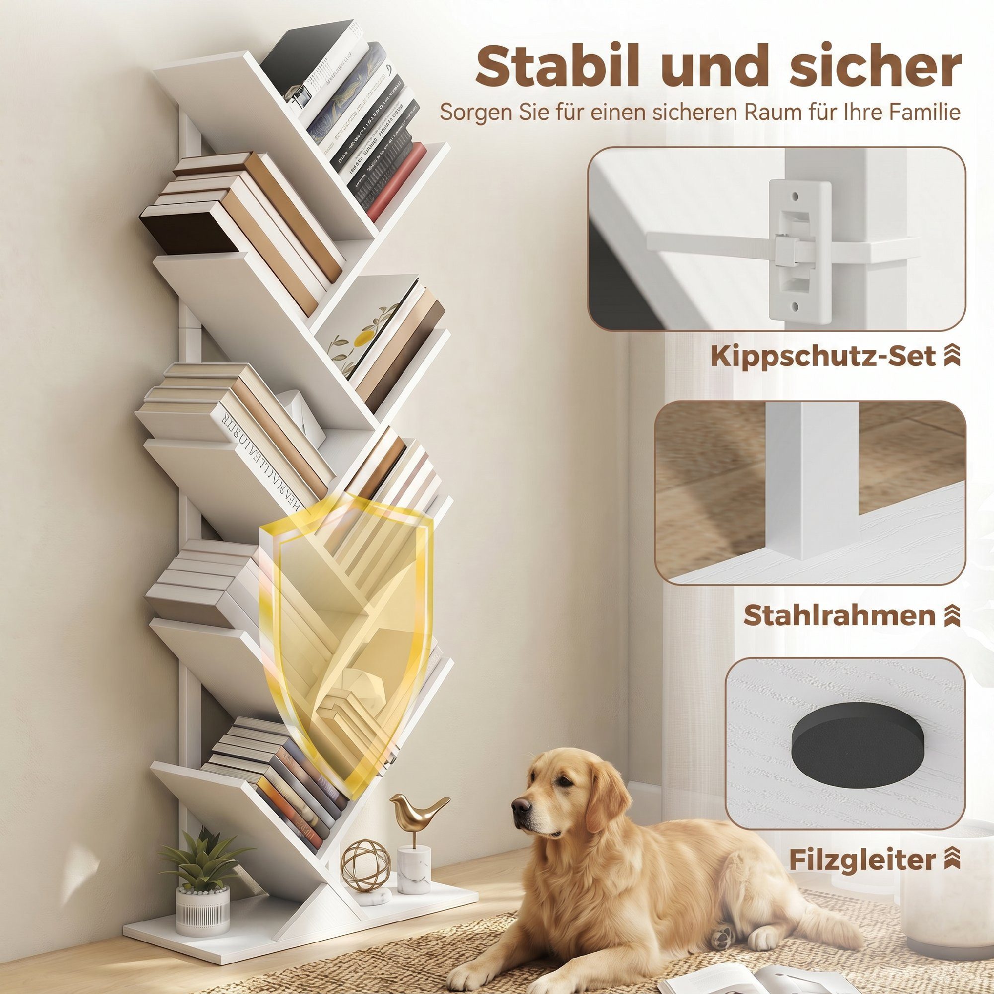 HOMCOM Bücherregal Baumform Aufbewahrungsregal, Raumteiler 1-tlg., Baumdesign, viel Stauraum, Kippschutz – Bild 5 von 5