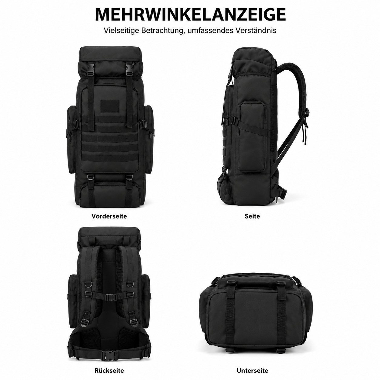 ibettertec Reiserucksack Großer Outdoor Rucksack 60L Trekking Wanderrucksack Schwarz (Wasserabweisender Reiserucksack, mit ergonomischem Tragesystem), für Campi – Bild 5 von 5