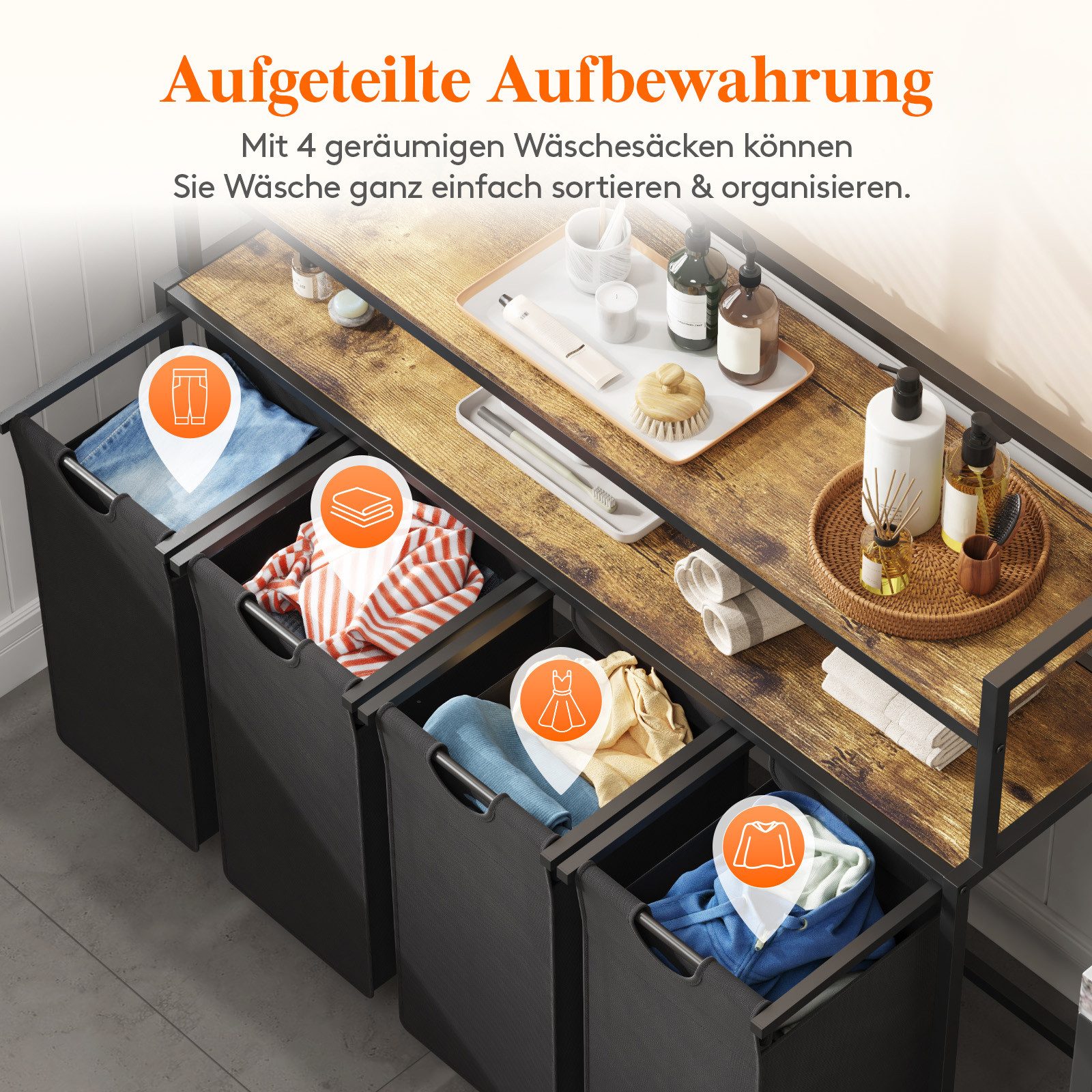 Lifewit Wäschebox Wäschekorb 4 Fächer, 68L/42 x 3L Wäschesammler mit 2 Abla günstig online kaufen