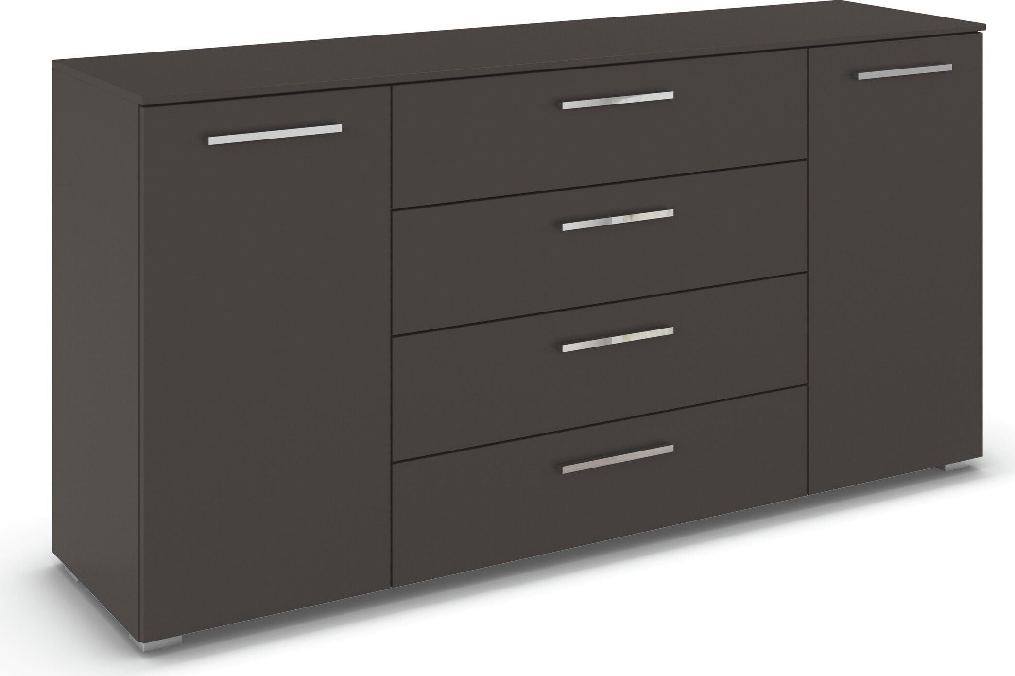 rauch Kombikommode Sideboard Schubkommode Kommode MONTCLAR Front Dekor/Hochglanz/Glas (Breite 160 / Höhe 81 cm, 2 Einlegeböden, inkl. Soft-Close-Funktion), 2-türig, 4 geräumige Schubladen, viele Griffvarianten MADE IN GERMANY