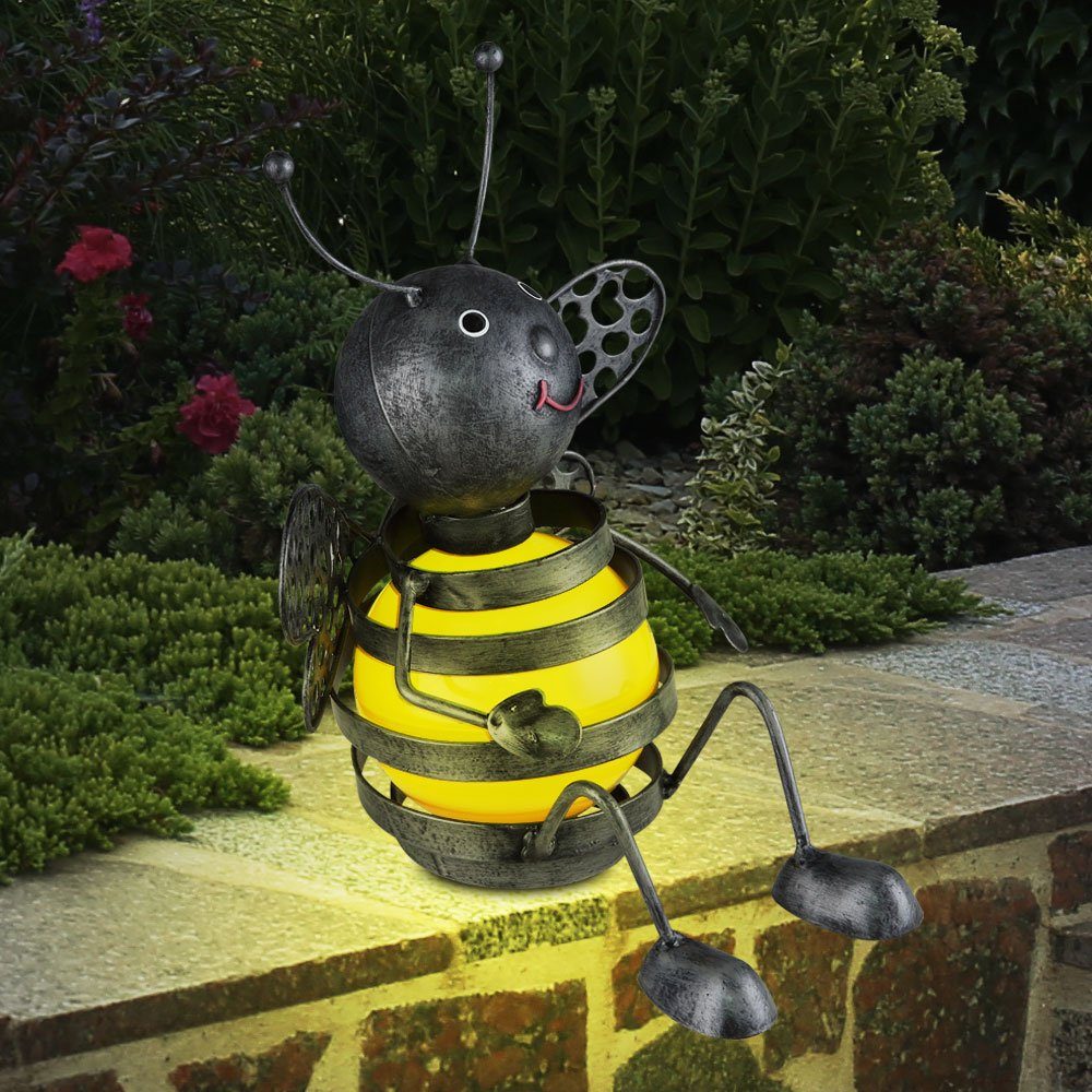 etc-shop Gartenleuchte, LED-Leuchtmittel fest verbaut, Solar Metall Gartenfiguren für Biene außen Deko Außen Biene