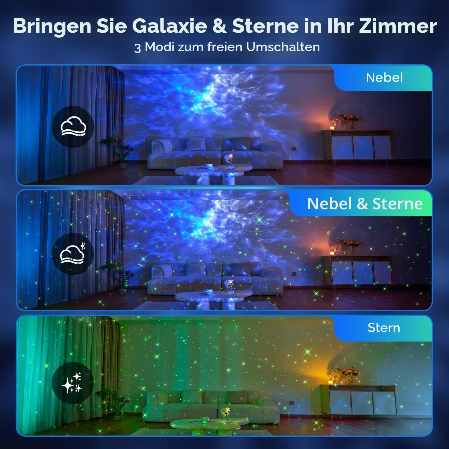 Vivitar LED-Sternenhimmel Projektor mit 15 Farben 15 Schlafliedern Geräuschen, 3 Projektionsmodi, Geschenk für Kinder, Mädchen, Frauen, mit Bluetooth, Fernbedie – Bild 3 von 5