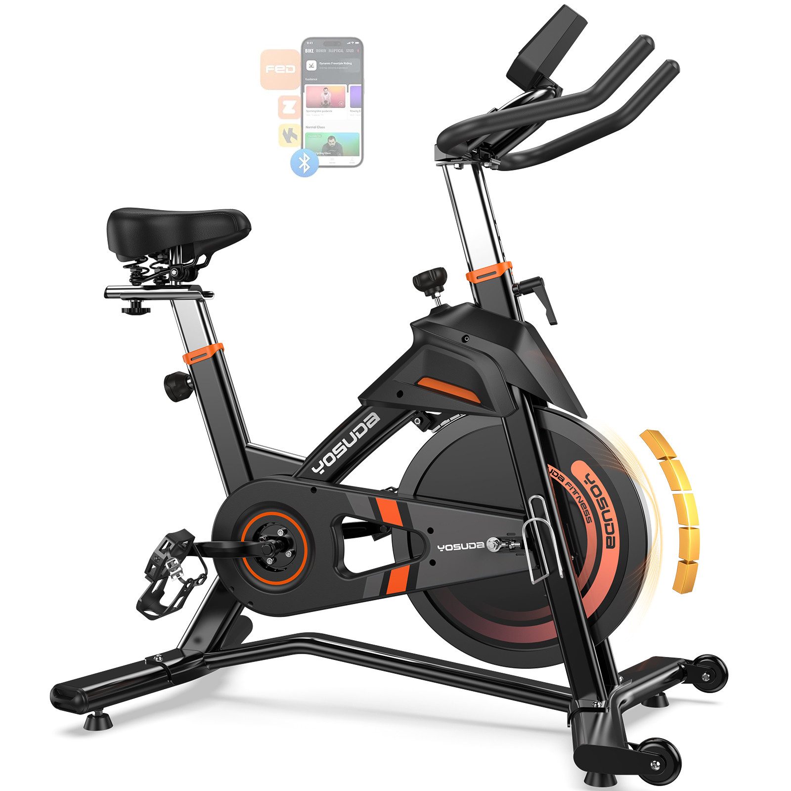 YOSUDA Heimtrainer mit magnetwiderstand, Indoor Leises Fitnessbike (1-tlg), 10kg Magnet, leise, 6-Fenster-LCD, APP, Halter, 136KG