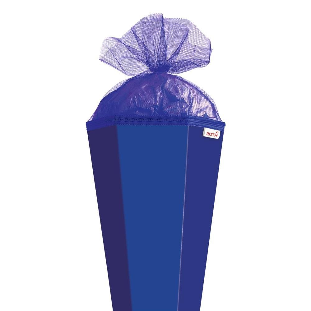 Roth Schultüte Basteltüte Ultramarinblau, 85 cm, eckig, mit blauem Tüllverschluss, Zuckertüte für Schulanfang