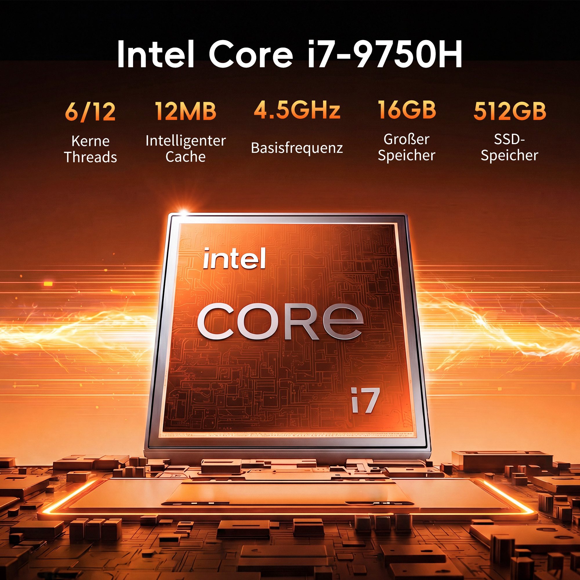 MENGHU 17,3 Zoll i7-Laptop, 512GB SSD, RGB-Tastatur, Fingerabdrucksensor Notebook (Intel® Core™ i7-9750H, 16 GB, 512 GB SSD, 6-core CPU)