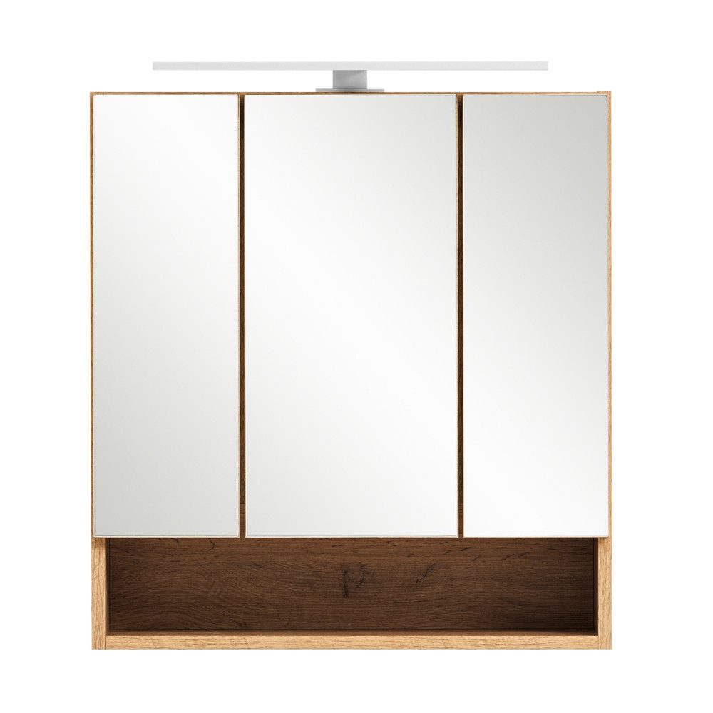 Lomadox Spiegelschrank KAHLA-03 Bad 60 cm in Wotan Eiche Nb. mit LED Beleuchtung, B/H/T: 60/64/20 cm