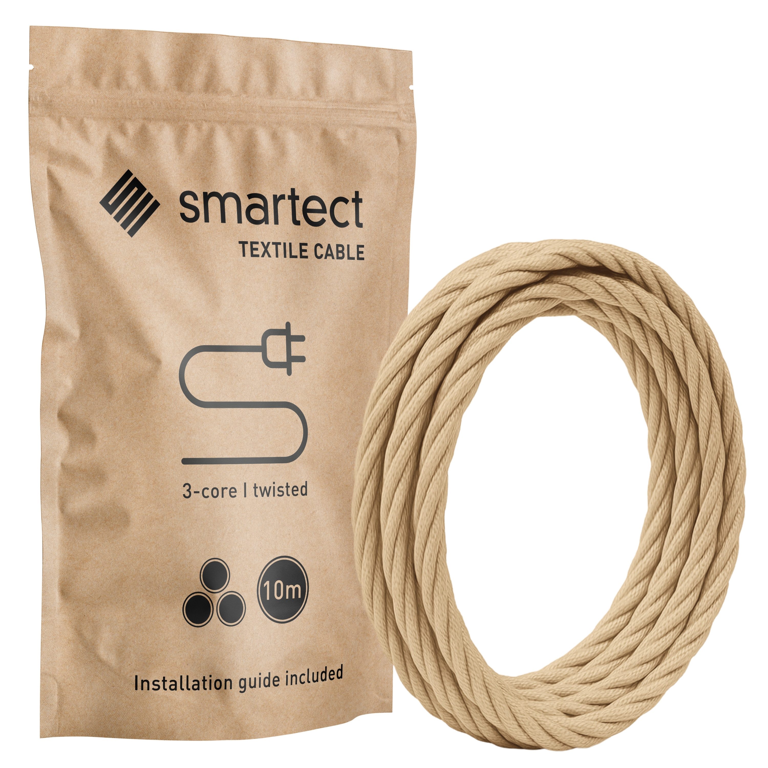 smartect smartect Textilkabel Twisted (3 x 0.75 mm) Stromkabel, (1000 cm), Stoffkabel Elektro für eigenes DIY-Projekt