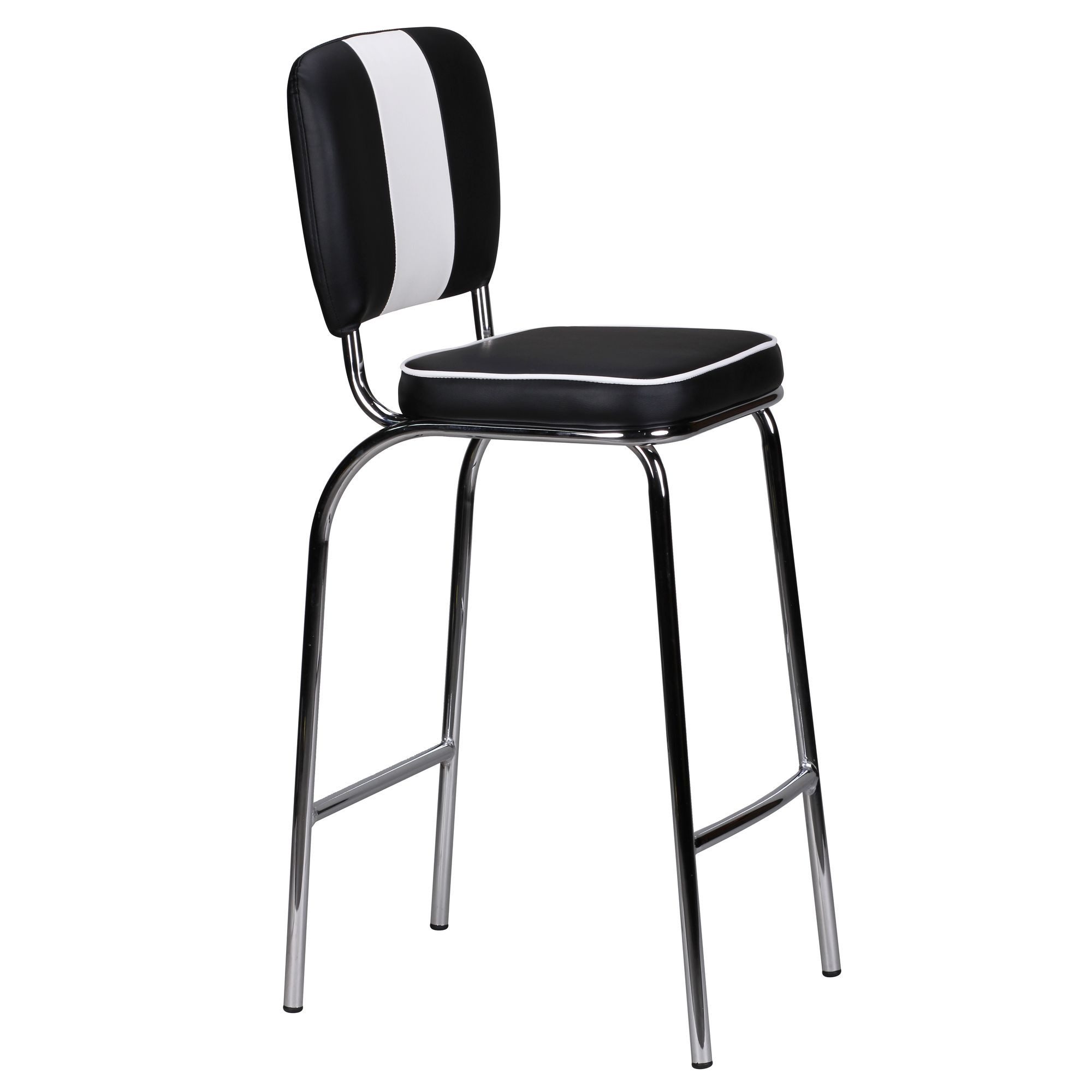 FINEBUY Barhocker SuVa2790_1 American Diner Barstuhl 50er Jahre Retro Stuhl US Style (Tresenhocker USA, Design Tresenstuhl Modern), American Diner, Barstuhl Kunstleder Schwarz Weiß