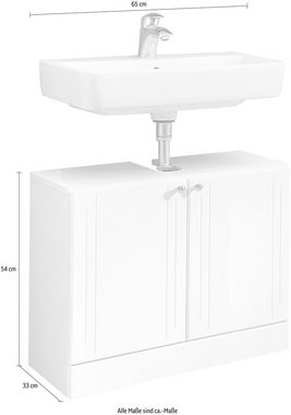 Saphir Waschbeckenunterschrank Quickset 955 Unterbeckenschrank, Weiß Hochglanz, 2 Türen Waschbeckenschrank inkl. Türdämpfer, 65 cm breit, ohne Waschbecken