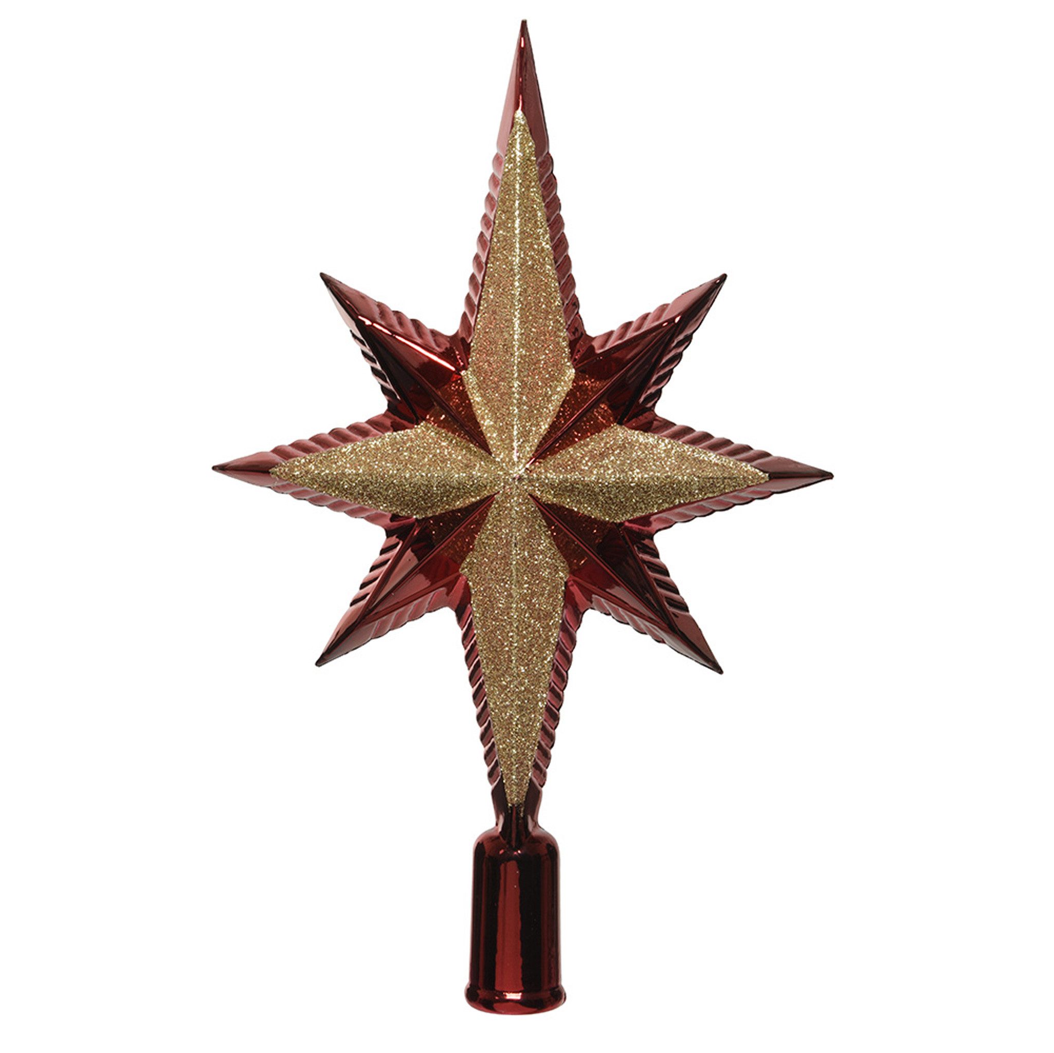 Kaemingk Christbaumspitze, Christbaumspitze Stern 25cm Kunststoff, ochsenblut / hellgold